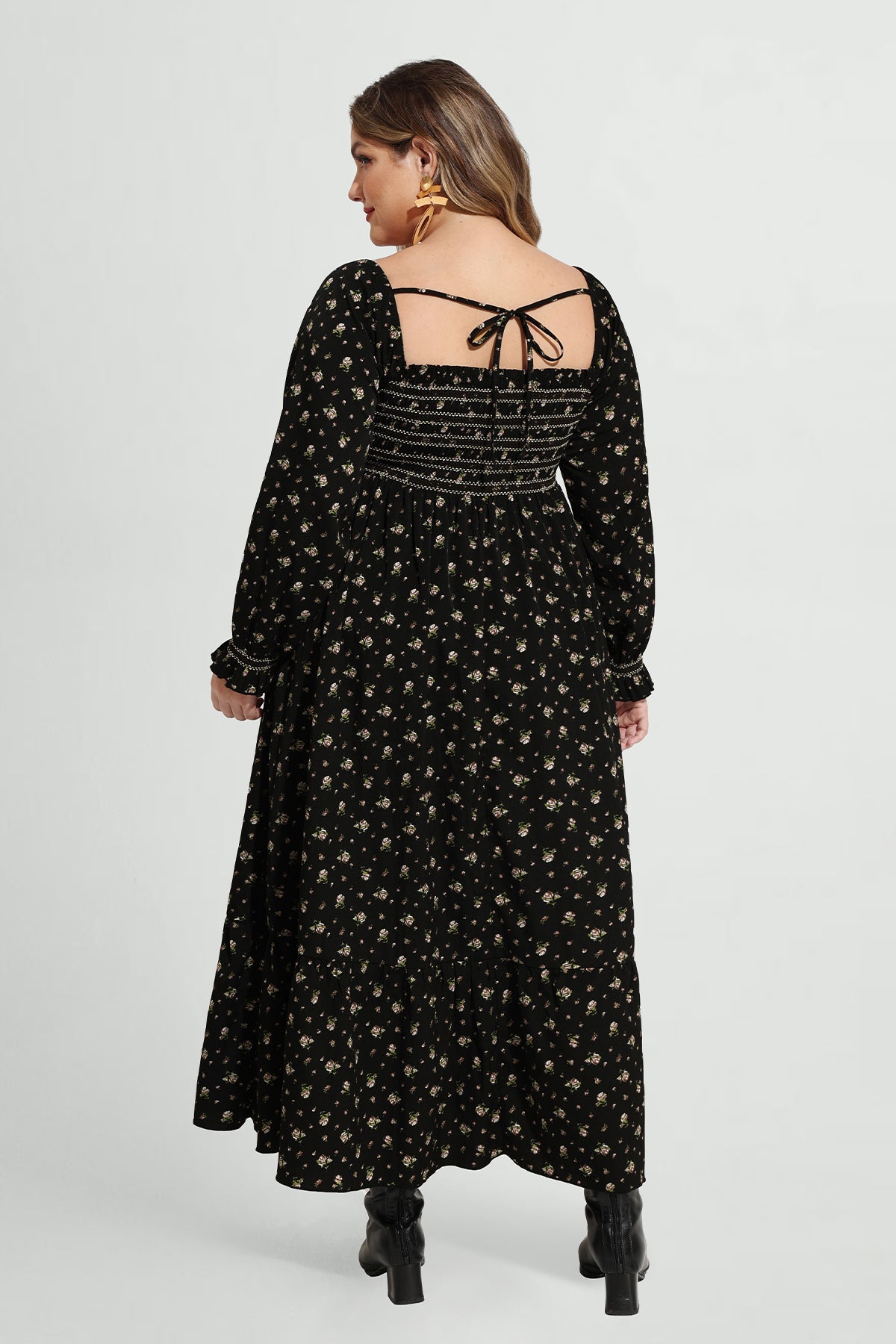 Ritera Pocket Floral Print Elastic Waist Shirred Maxi Dress