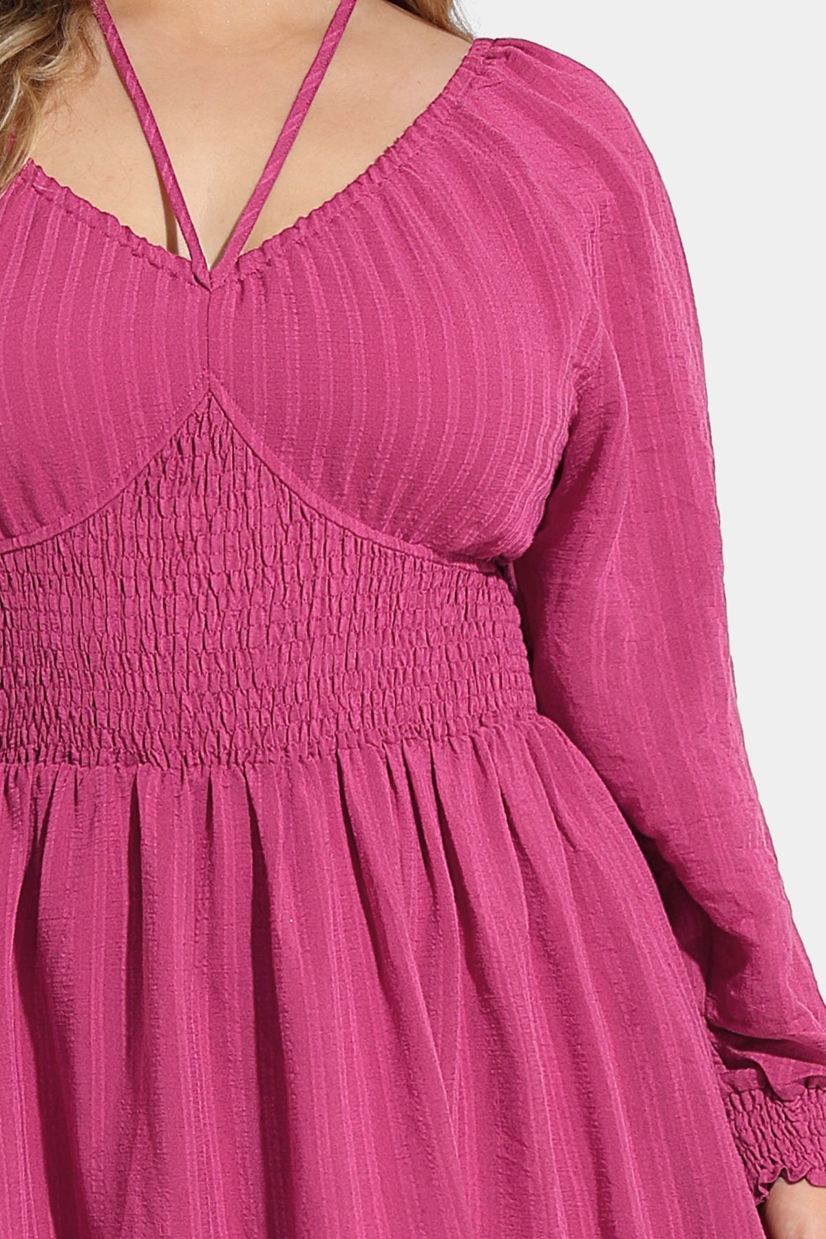 Pocket Adjustable Drawstring V Neck Shirred Maxi Dress