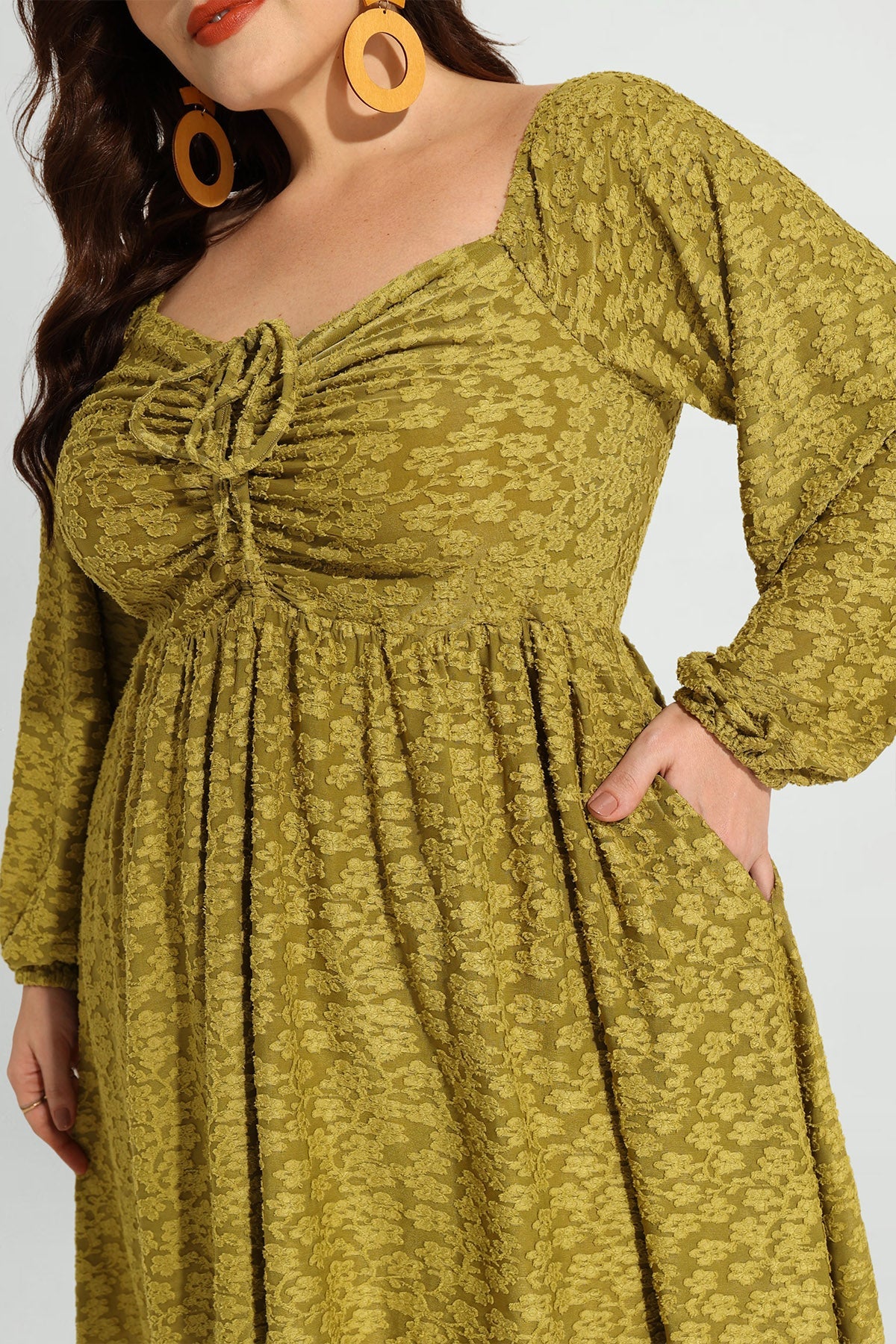 Pocket Floral Print Off-shoulder Drawstring Allover Mini Dress