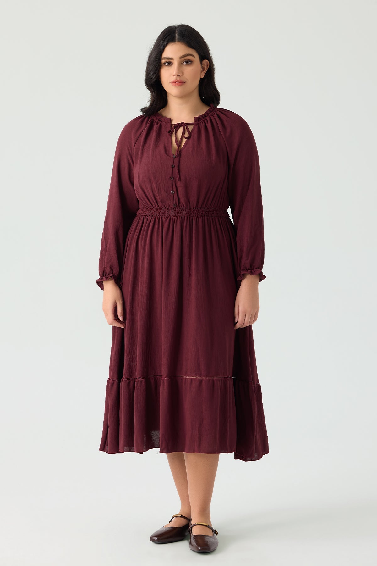 Ritera Pocket Elastic Waist Pleated Ruffle Hem Maxi Dress