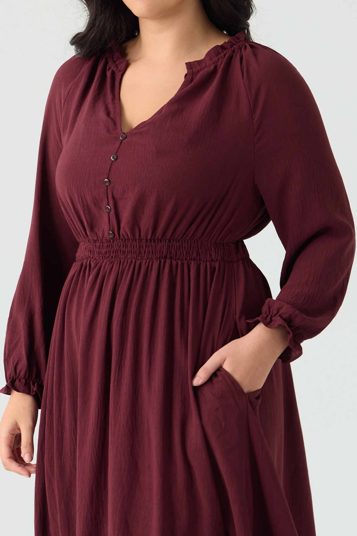 Ritera Pocket Elastic Waist Pleated Ruffle Hem Maxi Dress