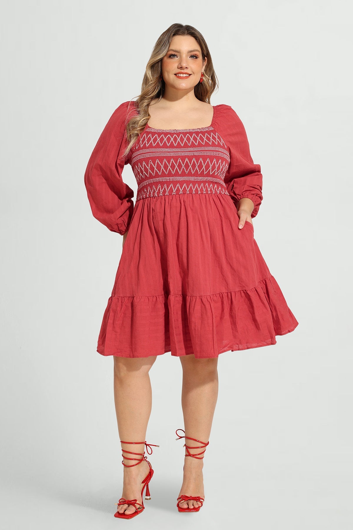 Supersoft Square Neck Shirred A-line Mini Dress