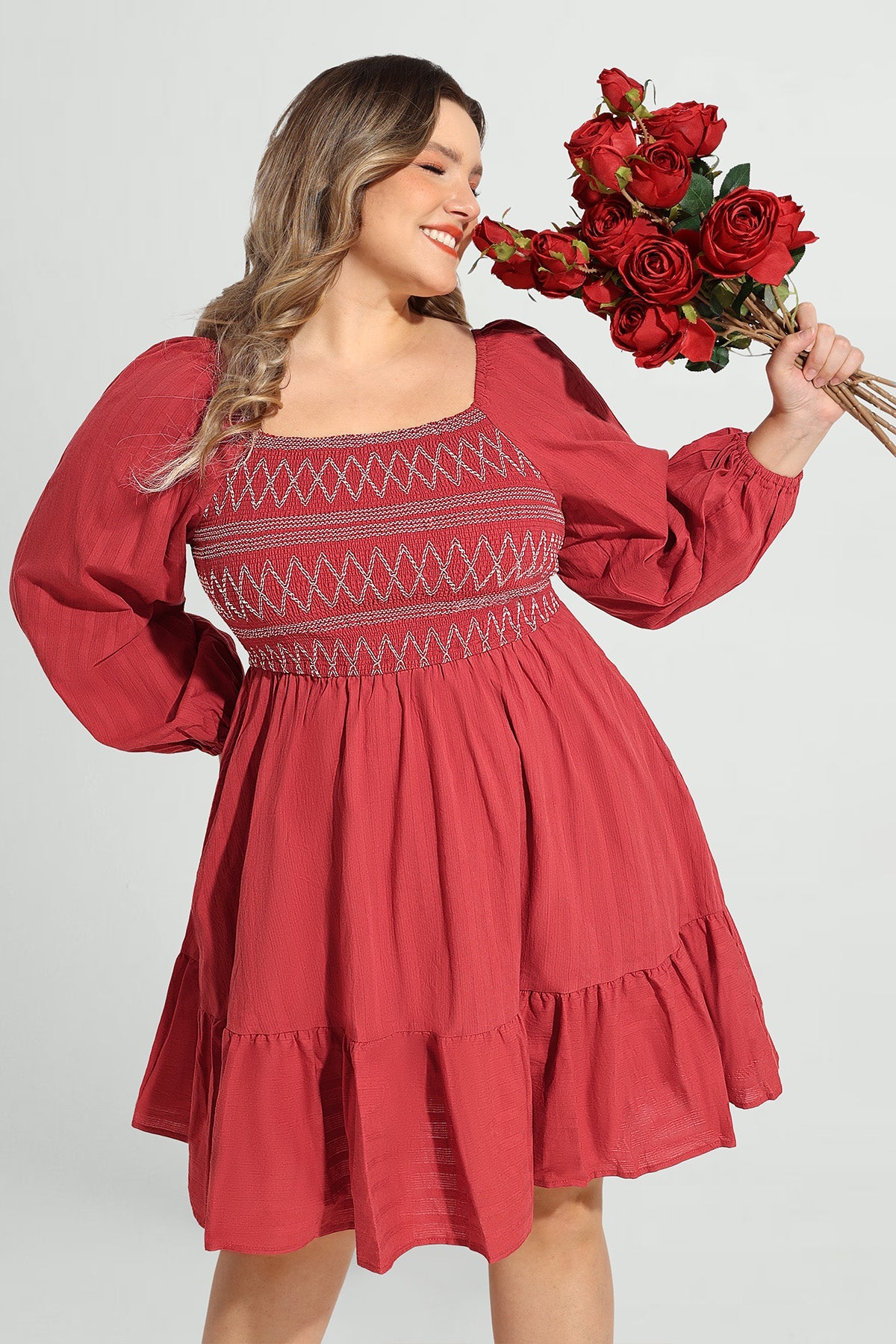 Supersoft Square Neck Shirred A-line Mini Dress