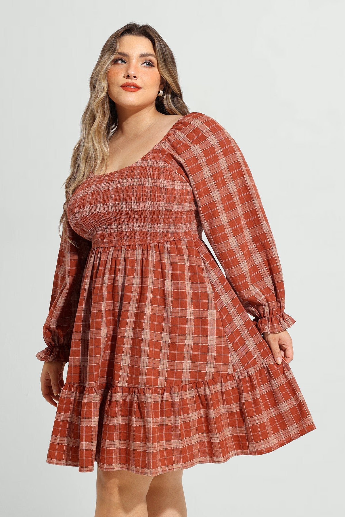 Plaid Patchwork Elastic Waist A-line Mini Dress