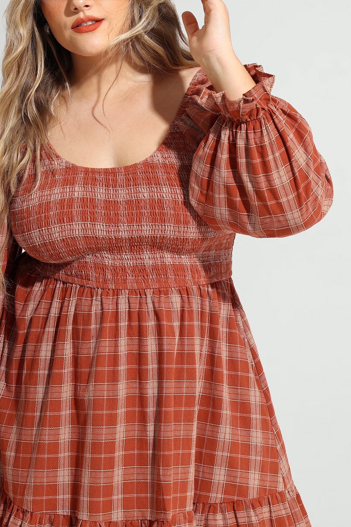 Plaid Patchwork Elastic Waist A-line Mini Dress