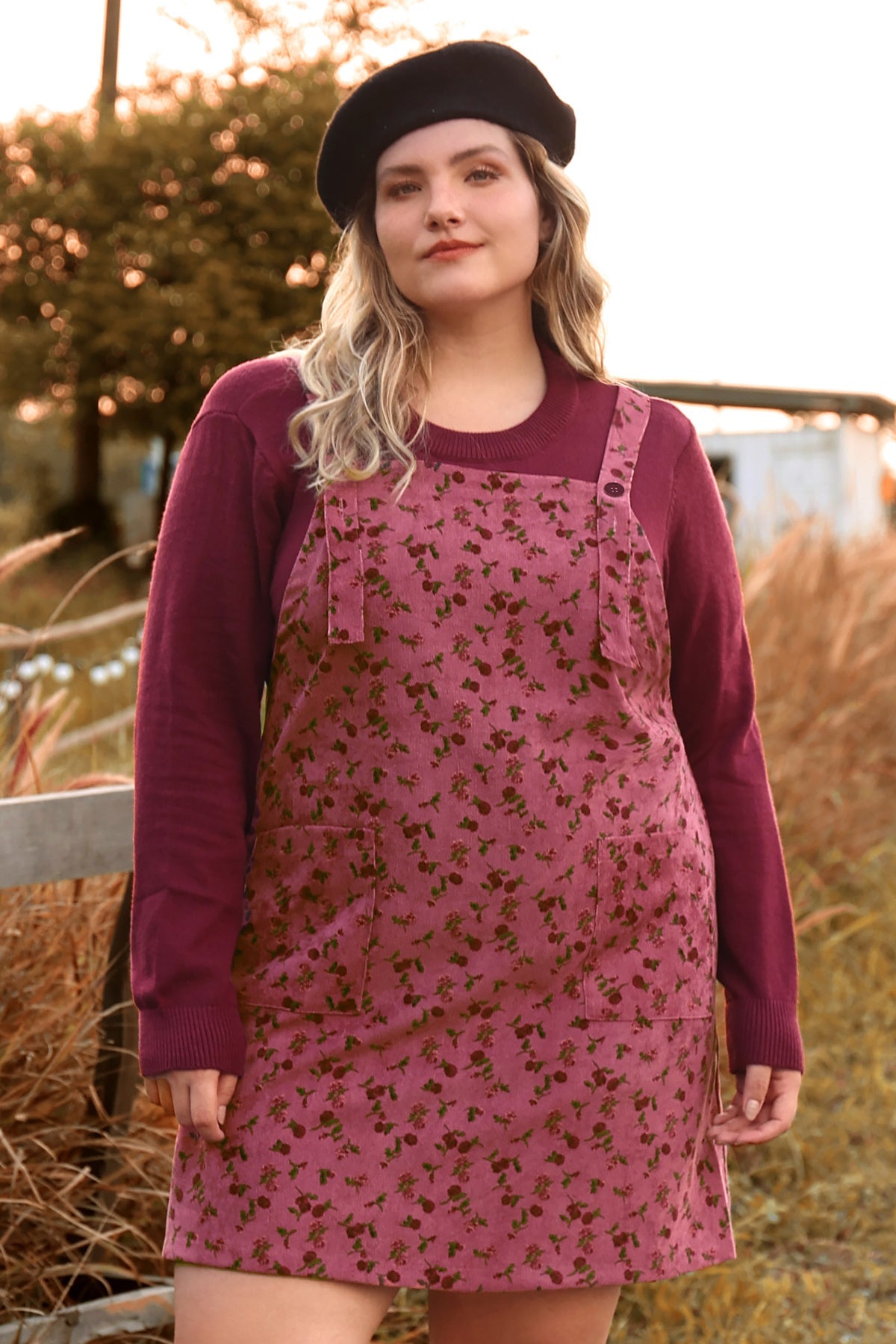 Pocket Floral Print Straps Overall Dress