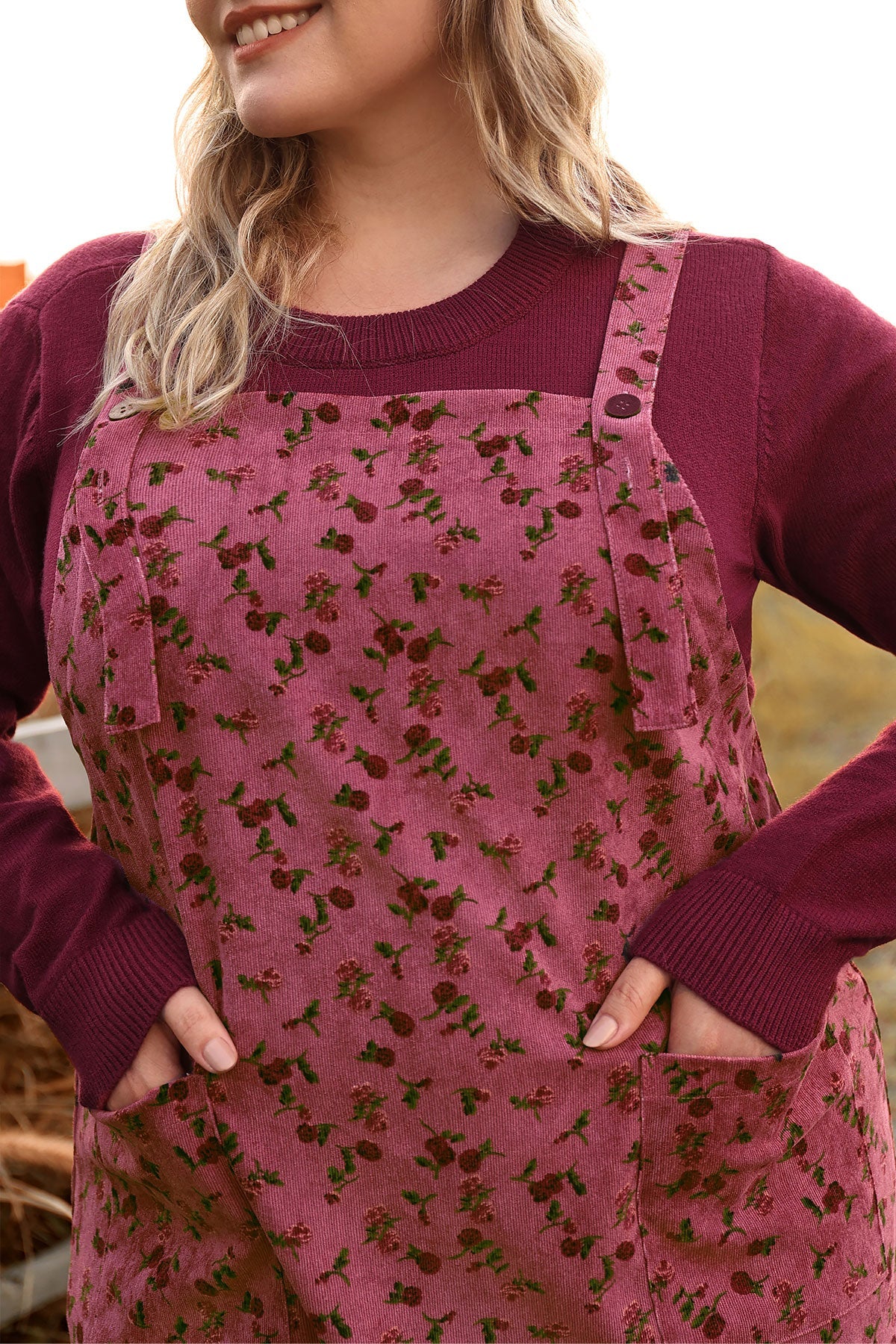 Pocket Floral Print Straps Overall Dress