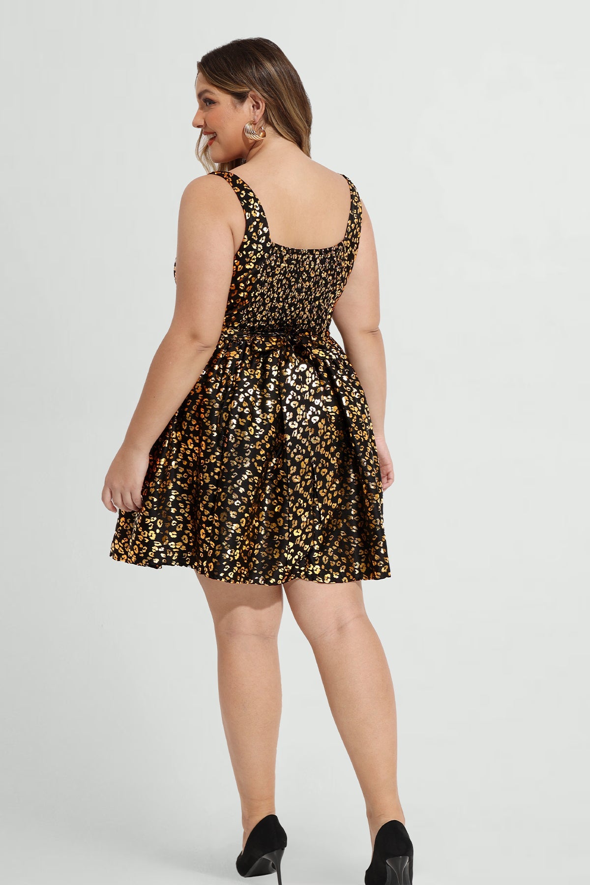 Leopard Print Elastic Waist Pleated Sleeveless Mini Dress
