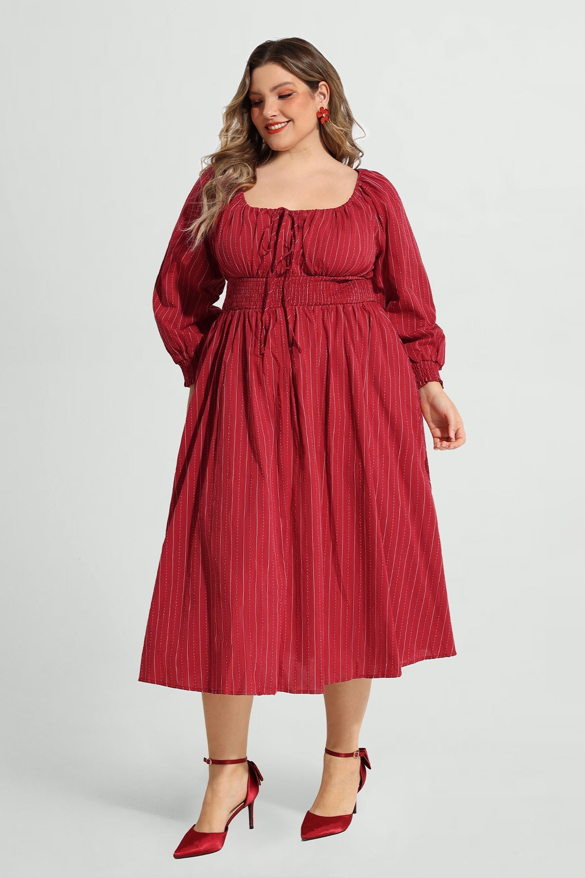 Ritera Adjustable Drawstring Square Neck Midi Dress