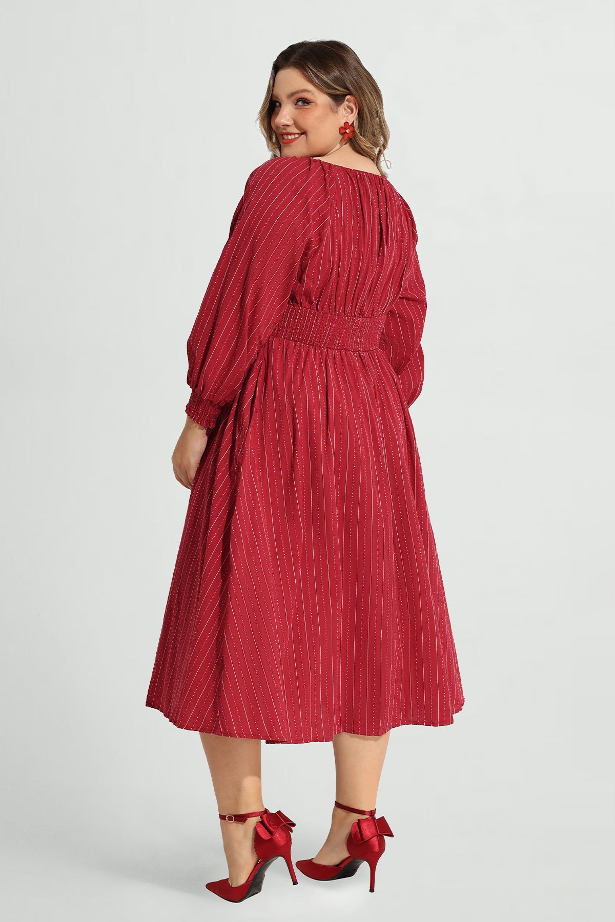 Ritera Adjustable Drawstring Square Neck Midi Dress