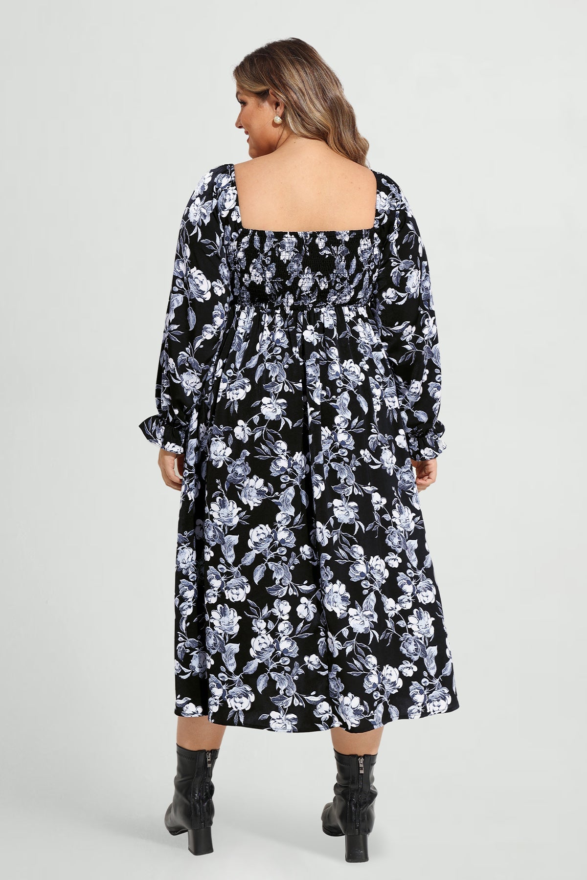 Pocket Floral Print Off-Shoulder Slit Midi Dress
