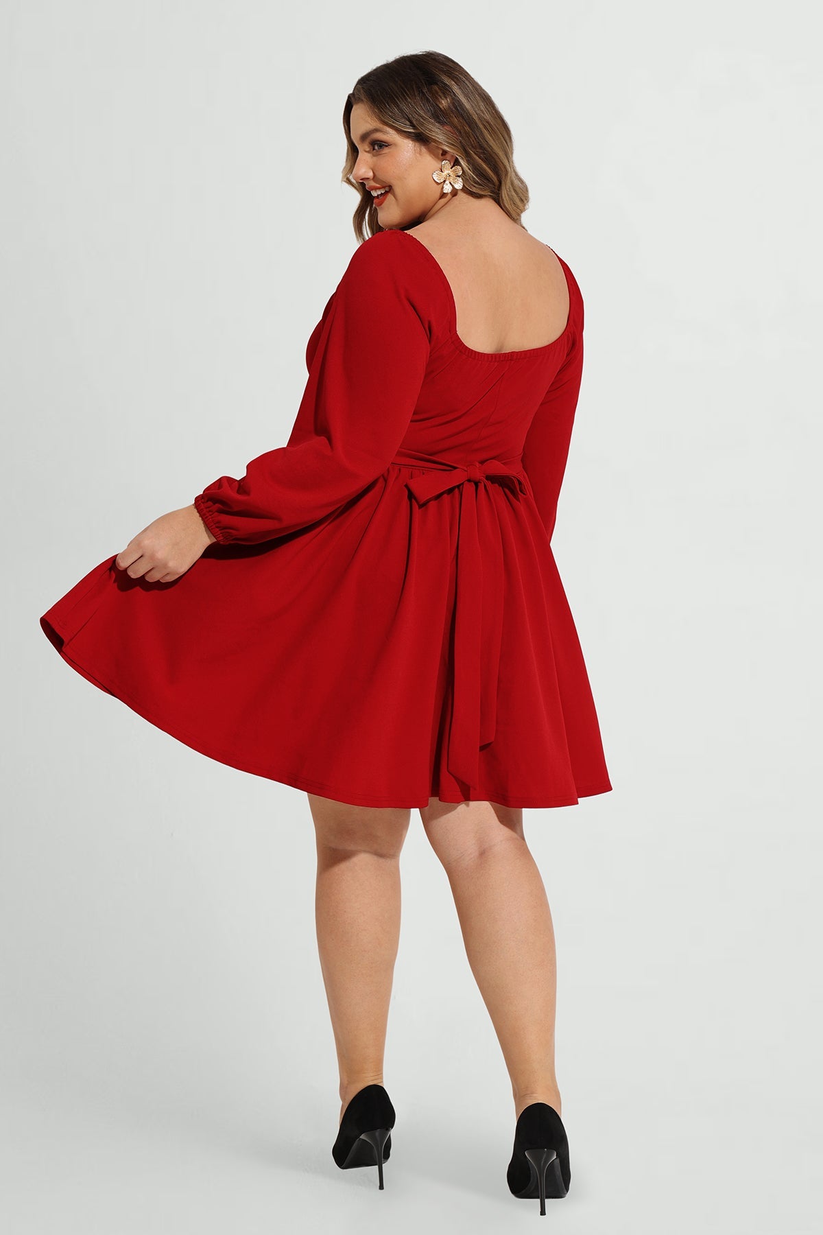 Supersoft Plain Square Neck Tie Back Pockets Mini Dress