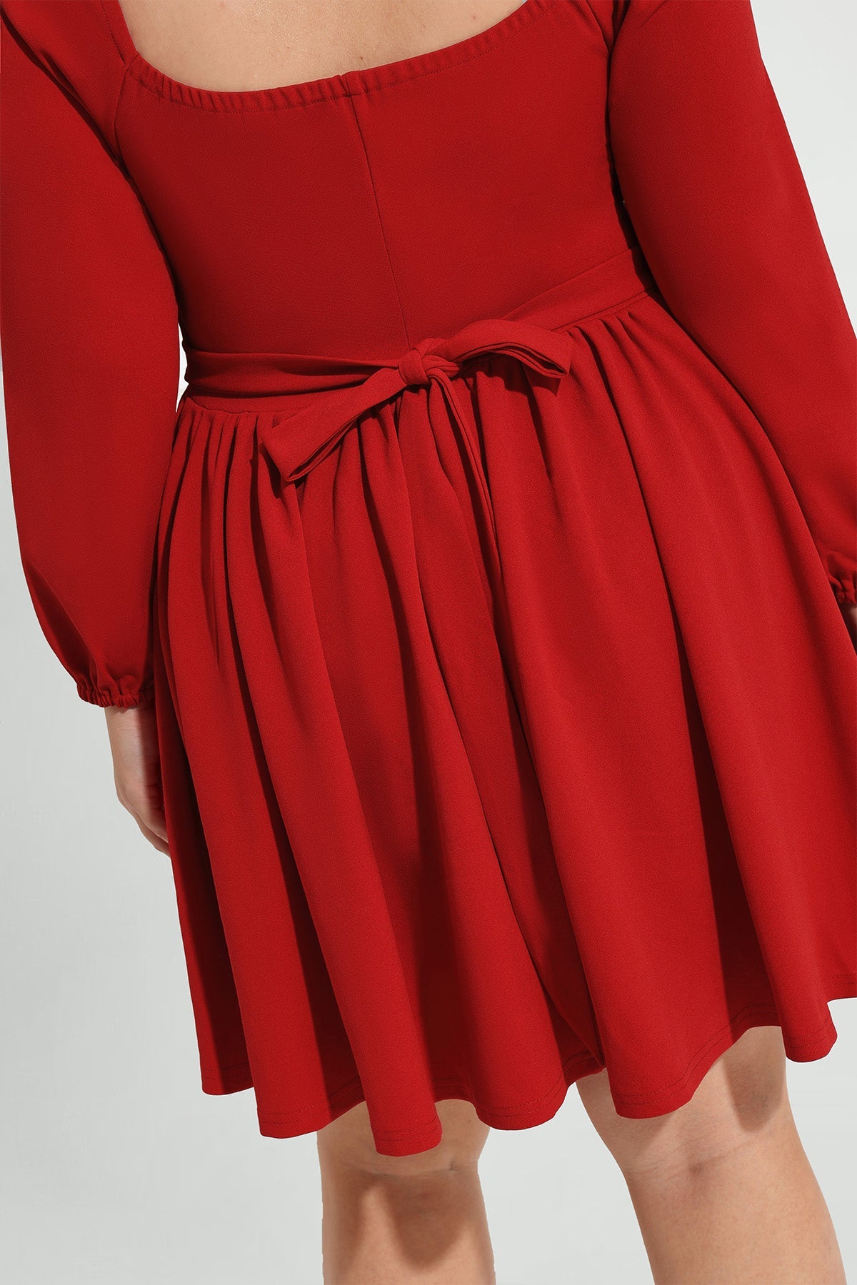 Supersoft Plain Square Neck Tie Back Pockets Mini Dress