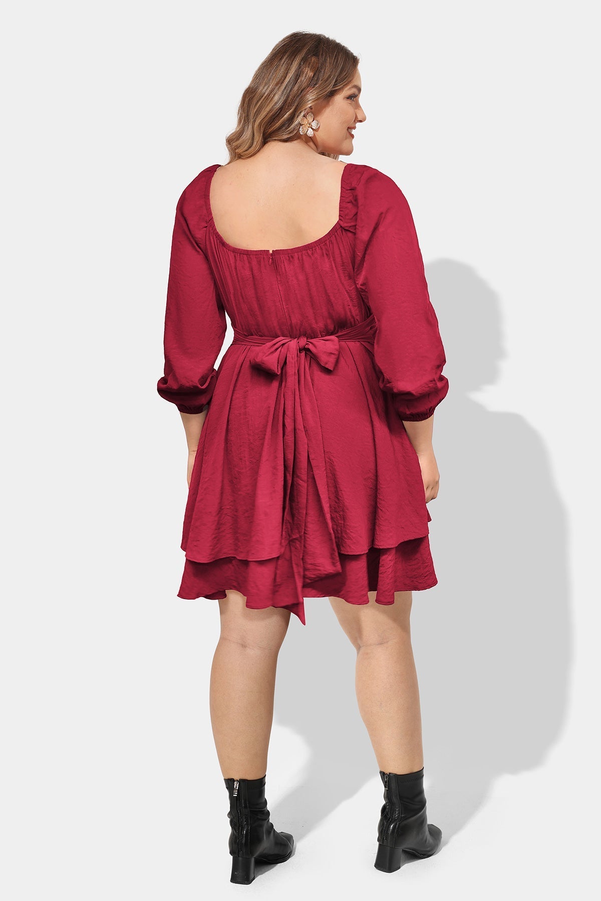 Pockets Back Bow Elasticated Waist A-lined Mini Dress