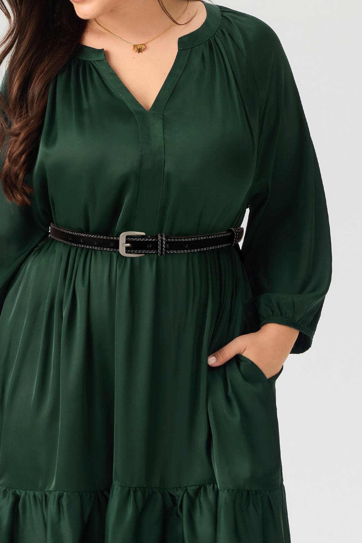 Contrast Stitch Silver Tone Buckle Leather Belt