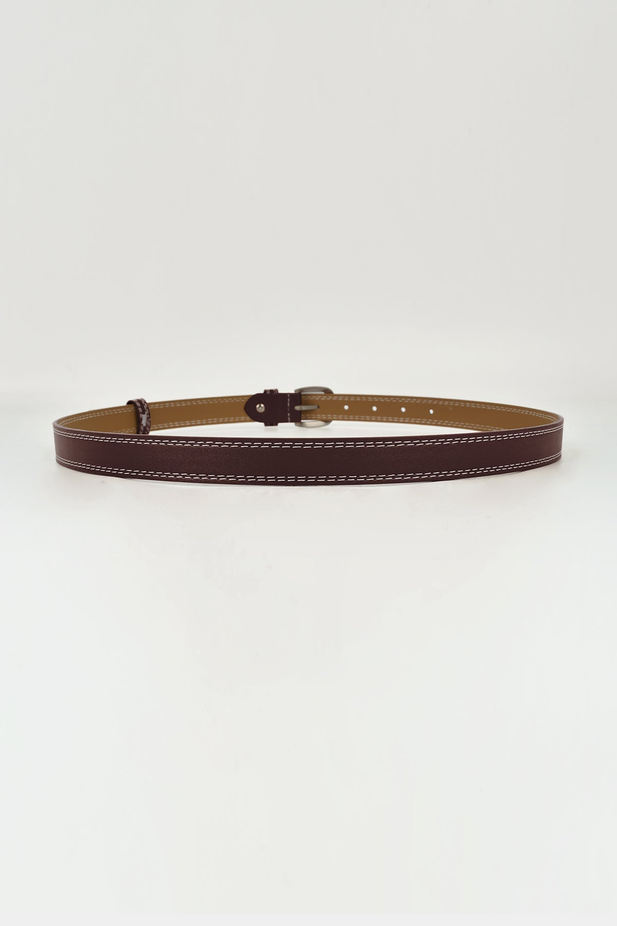 Contrast Stitch Silver Tone Buckle Leather Belt