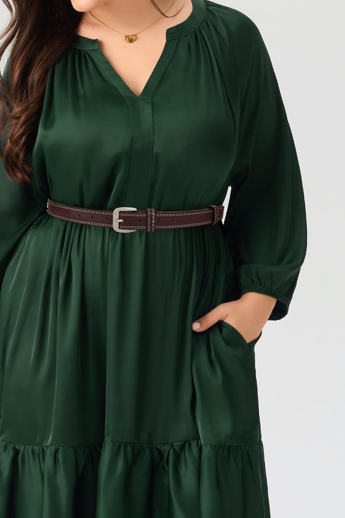 Contrast Stitch Silver Tone Buckle Leather Belt