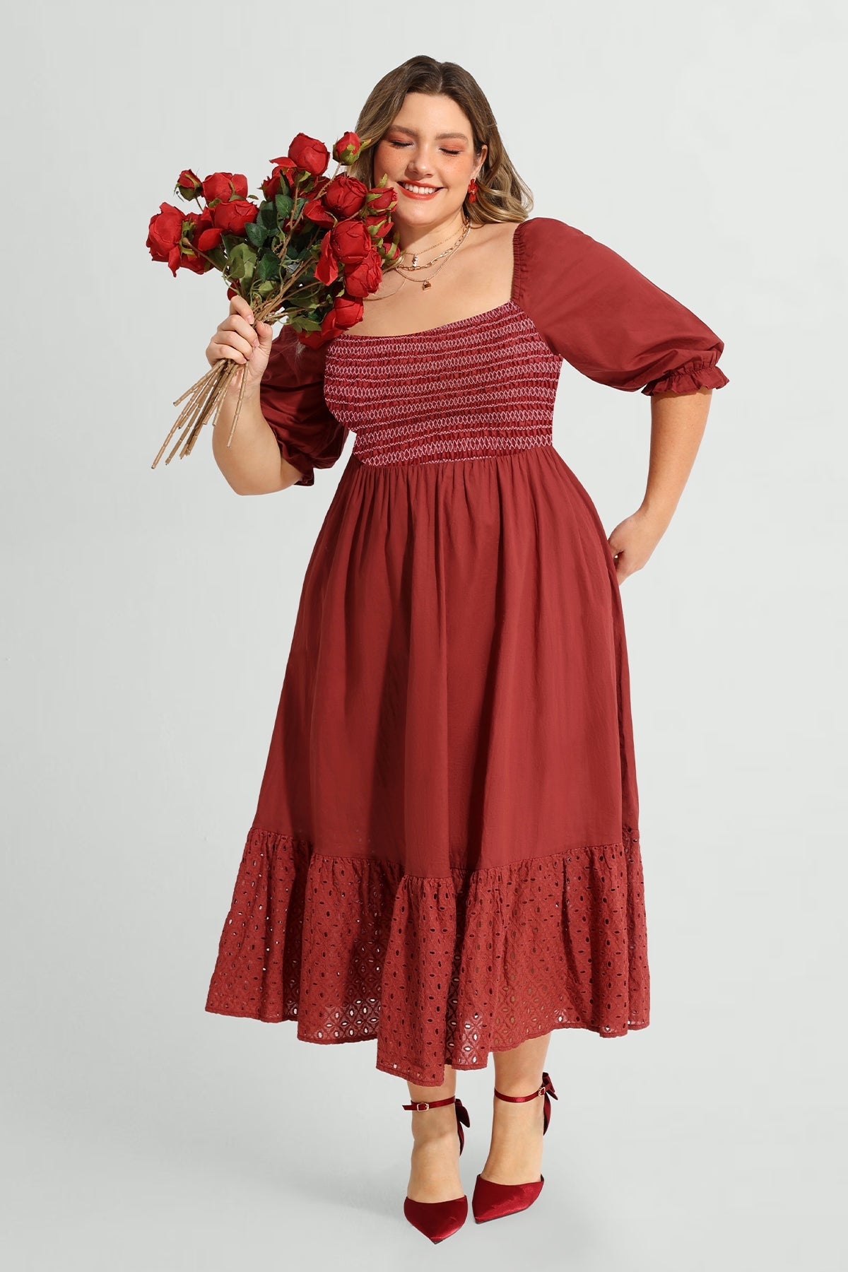 Ritera Pockets Pinhole Hem Shirred A-line Midi Dress