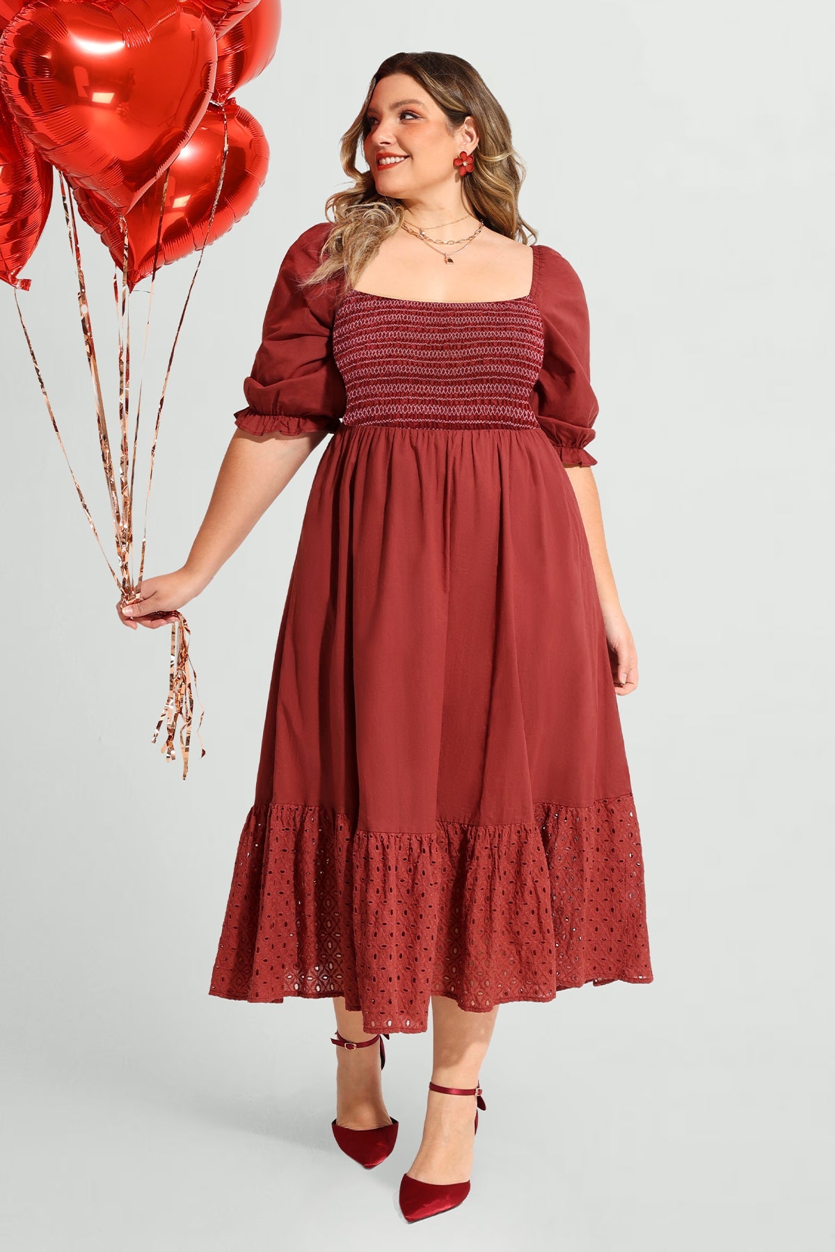 Ritera Pockets Pinhole Hem Shirred A-line Midi Dress