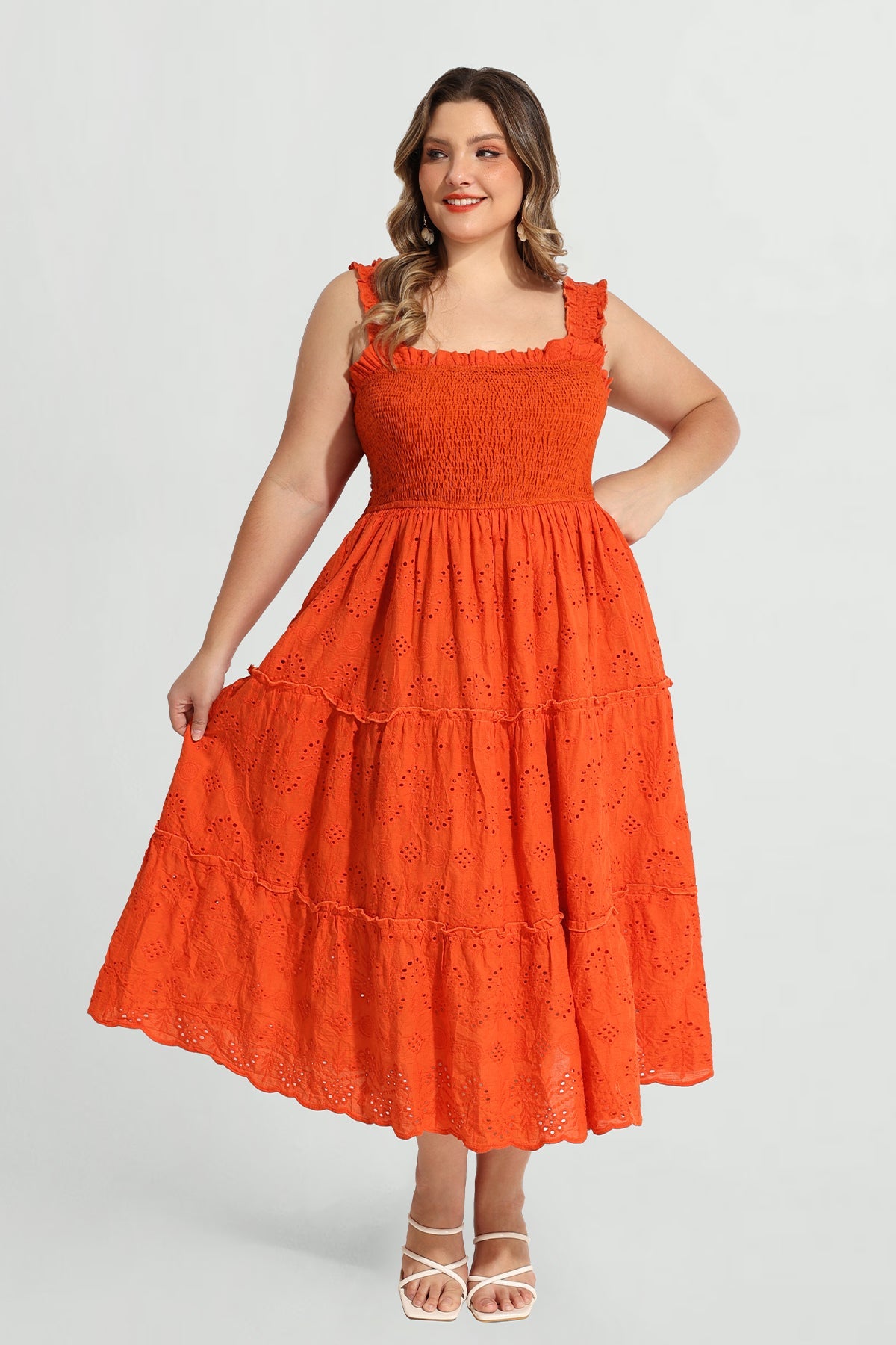 Ritera Pockets Embroidery Pinhole A-line Vacation Dress