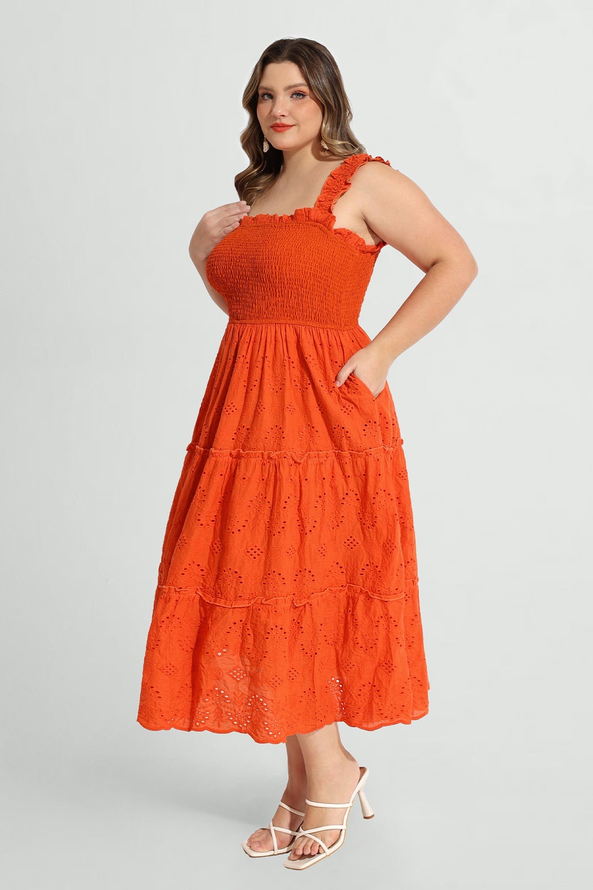 Ritera Pockets Embroidery Pinhole A-line Vacation Dress