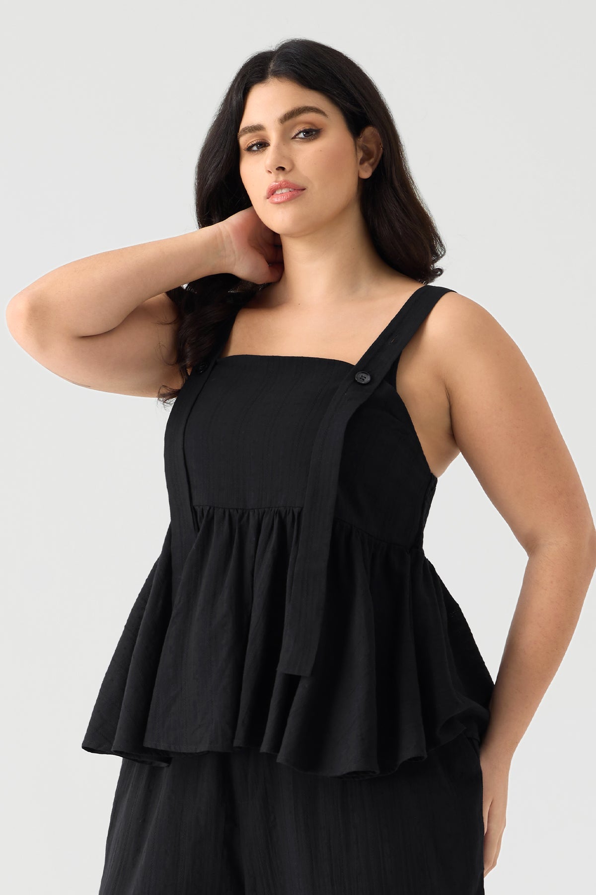 Ritera Elastic Waist Pleated Plain A-line Cami Tops