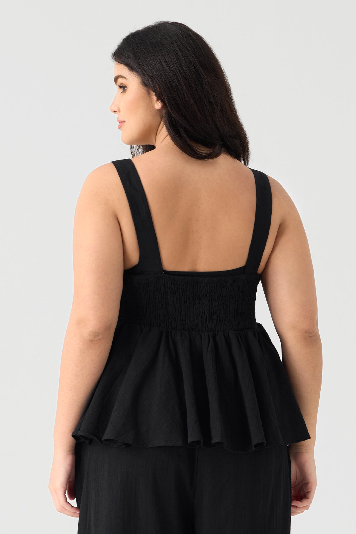 Ritera Elastic Waist Pleated Plain A-line Cami Tops