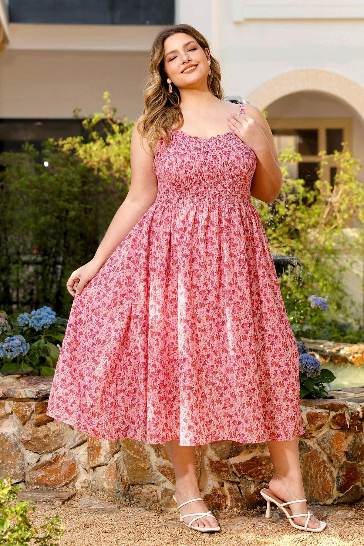 Ritera Pockets Adjustable Strap Floral A-line Midi Vacation Dress