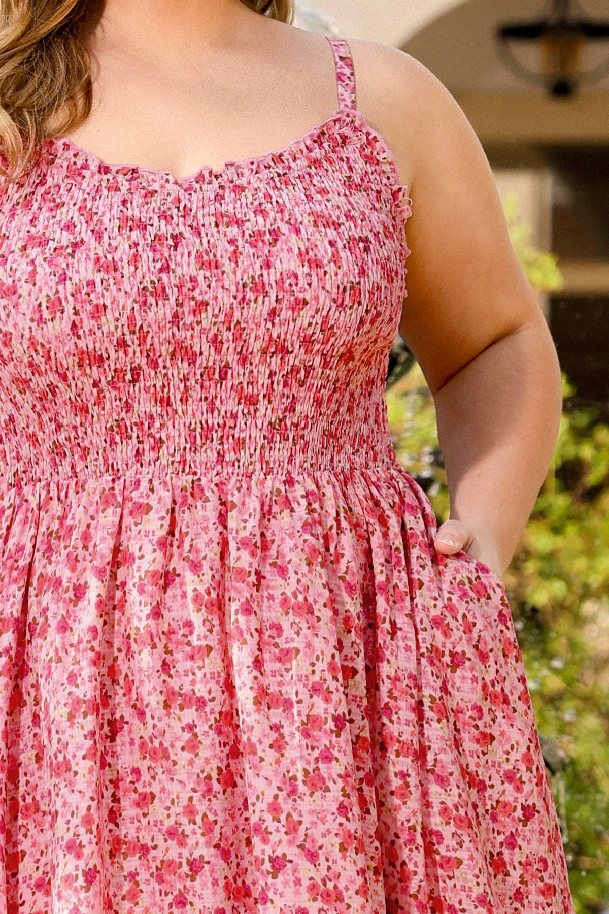 Ritera Pockets Adjustable Strap Floral A-line Midi Vacation Dress