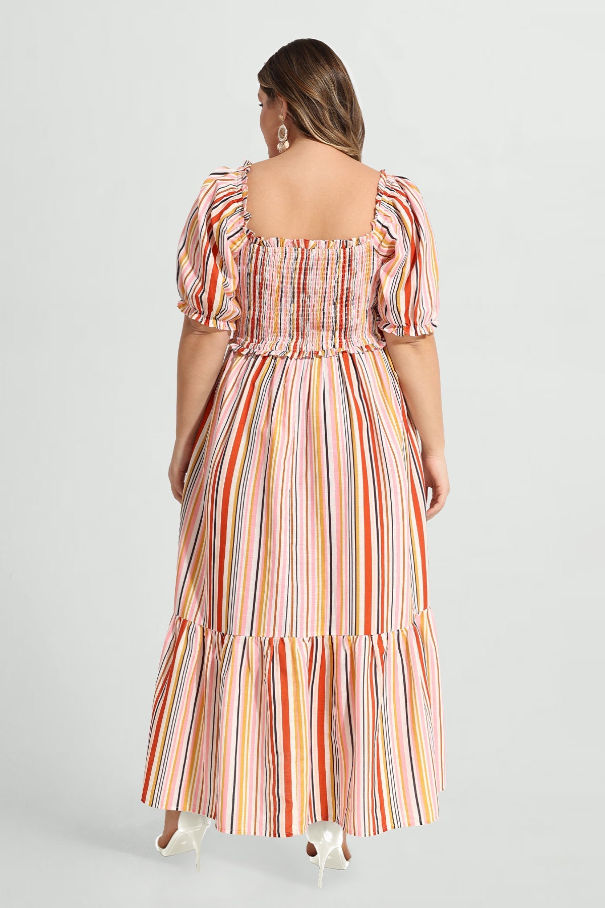 Ritera Pockets Rainbow Striped Drawstring A-line Vacation Dress