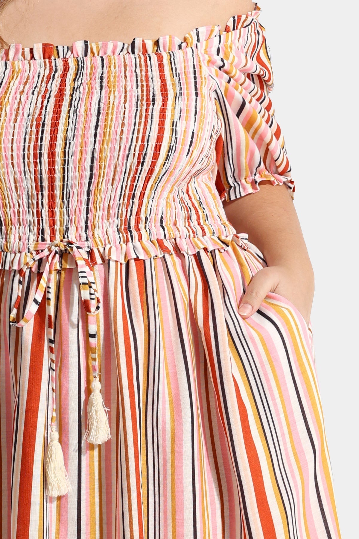 Ritera Pockets Rainbow Striped Drawstring A-line Vacation Dress