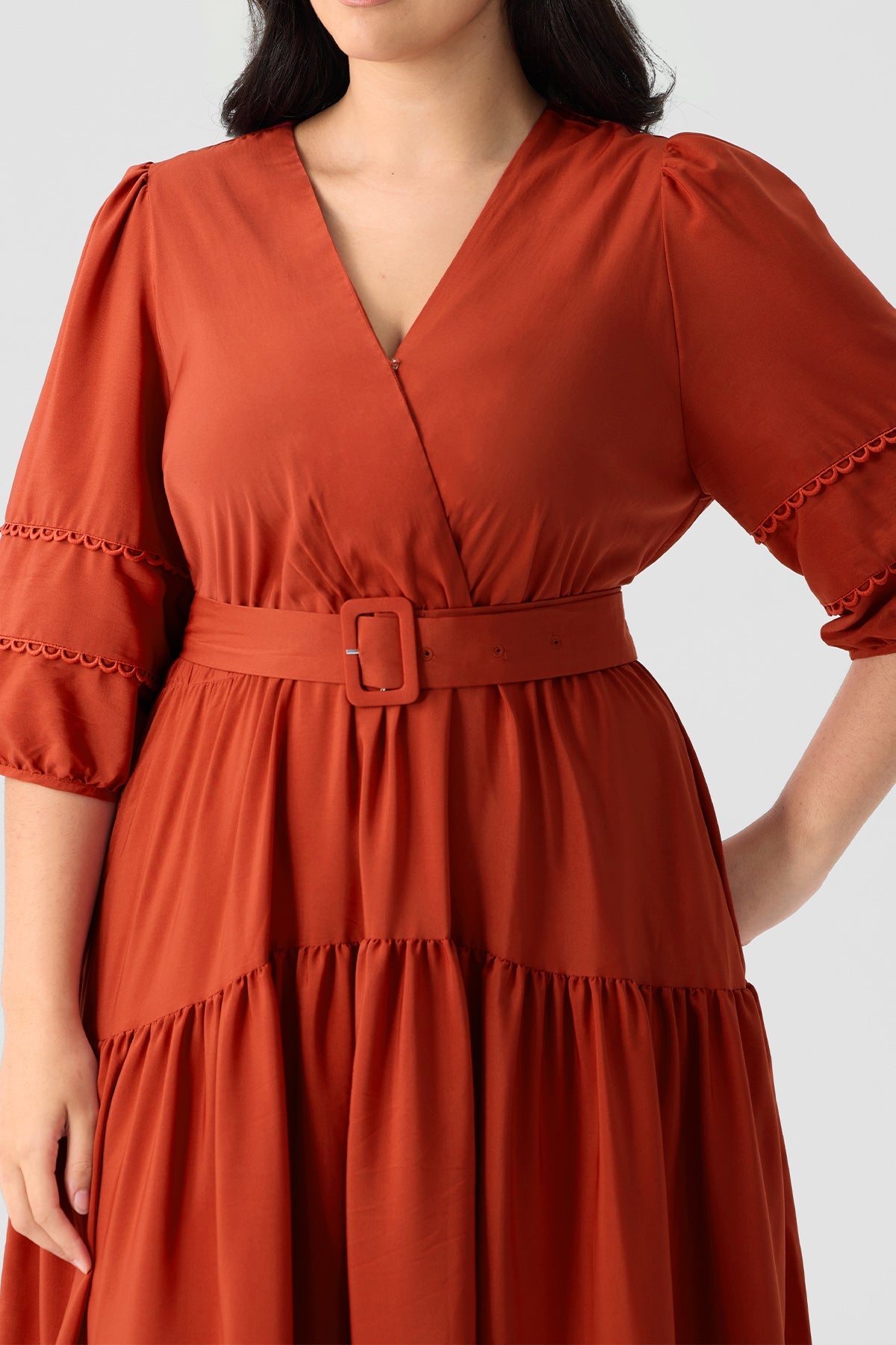 Ritera Pockets Tiered Boho A-Line Midi Dress with Adjustable Belt