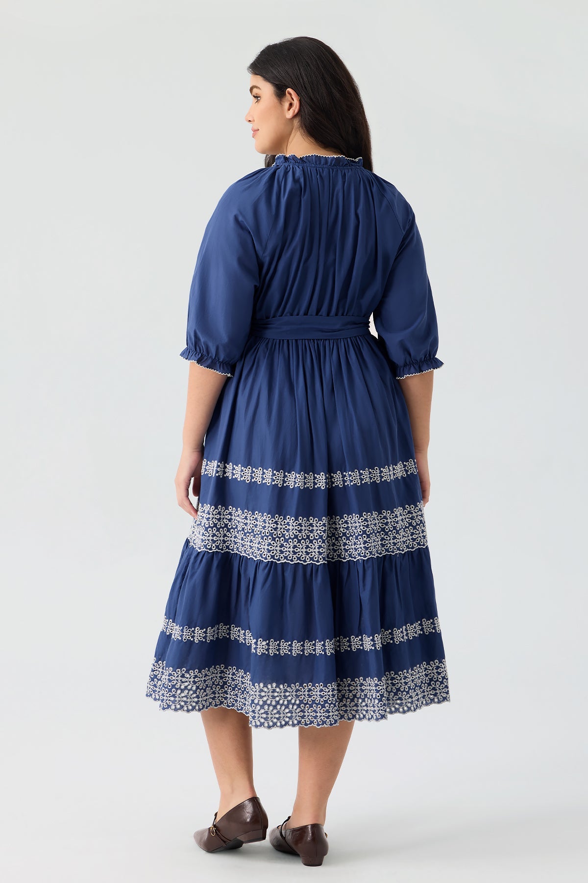 Ritera Embroidered Tiered Bohemian A-Line Shirt Dress with Belt