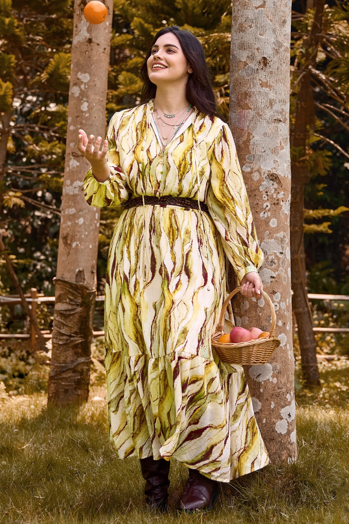 Ritera Stripes Tie V-Neck Tiered A-line Willowy Dress