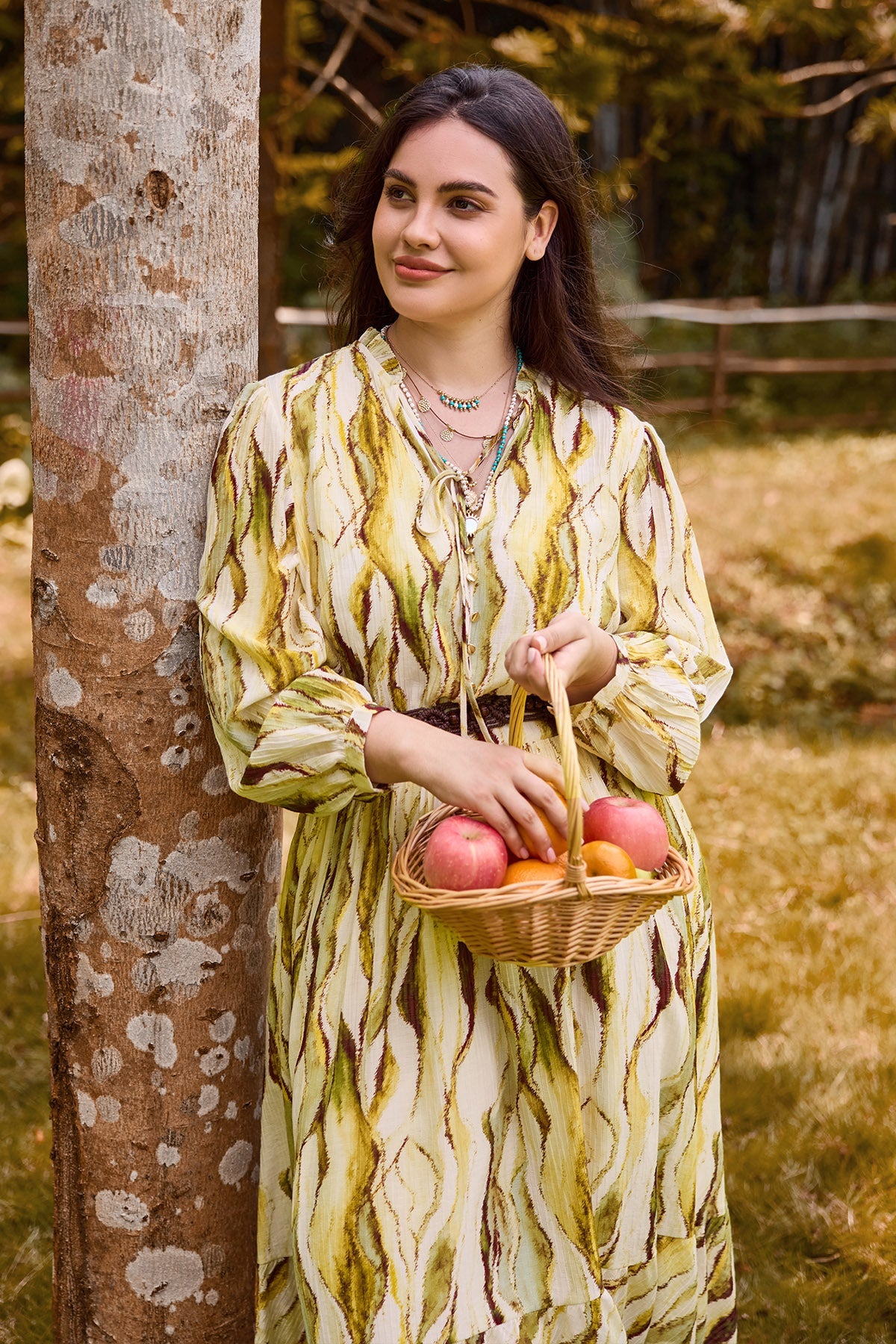 Ritera Stripes Tie V-Neck Tiered A-line Willowy Dress