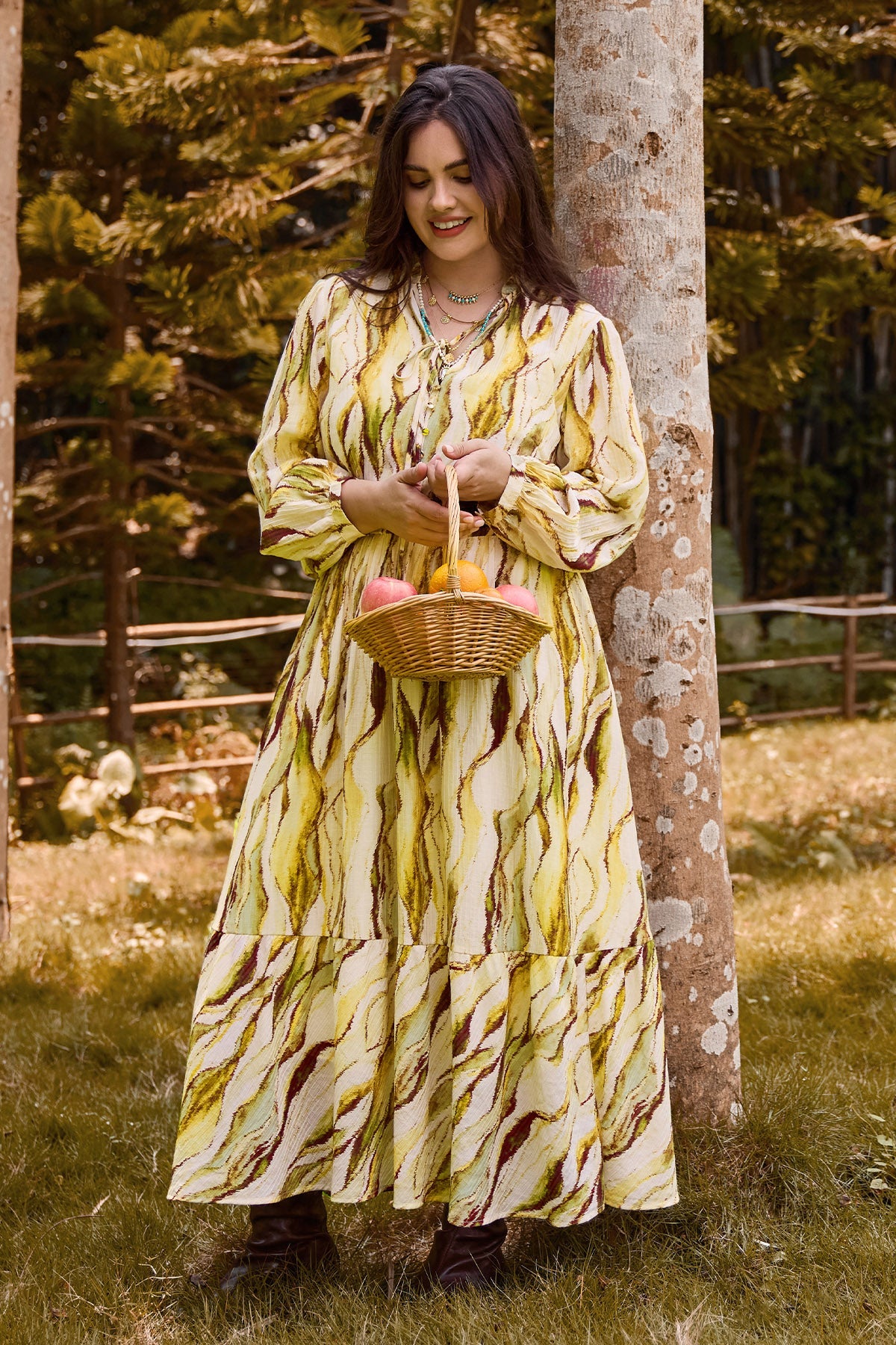 Ritera Stripes Tie V-Neck Tiered A-line Willowy Dress