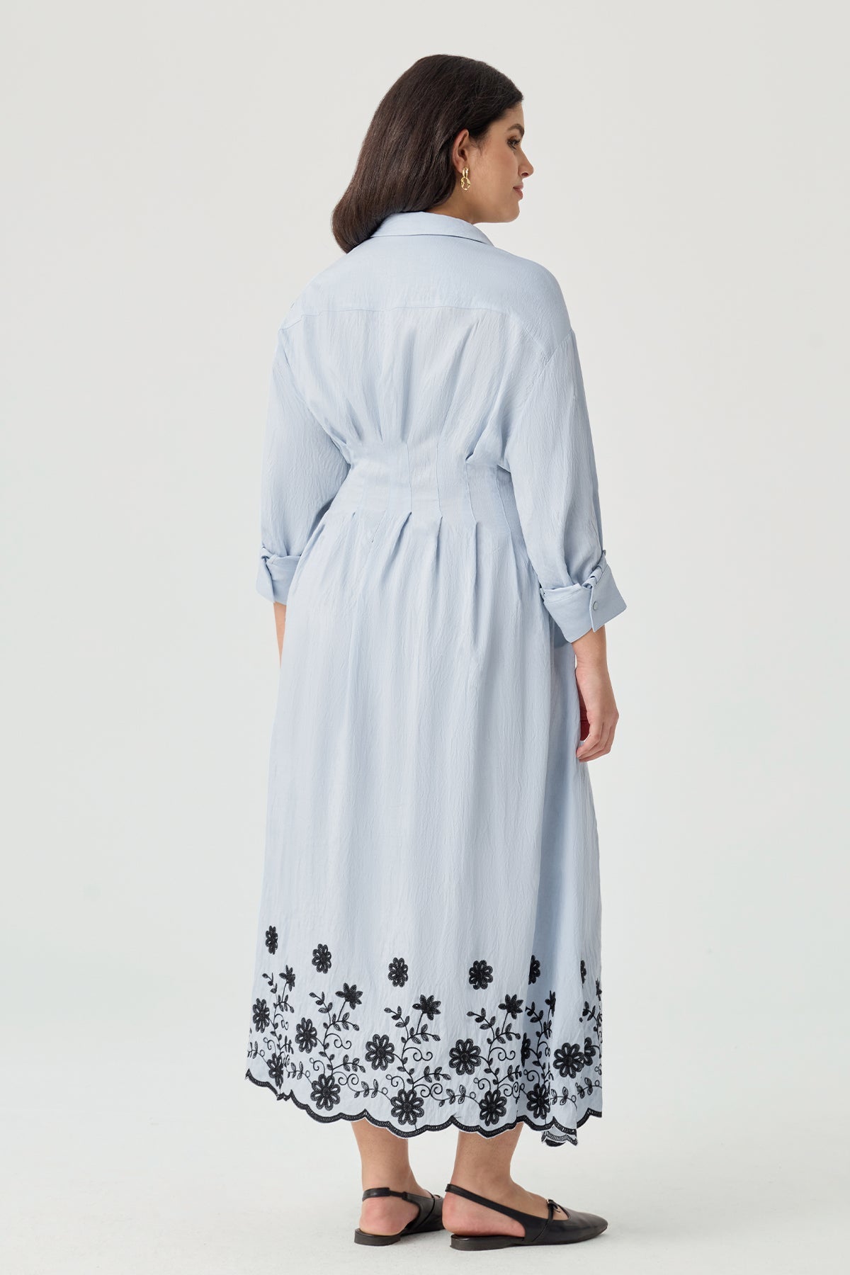 Ritera Pockets Elegant Floral Boho Embroidered Midi Shirt Dress