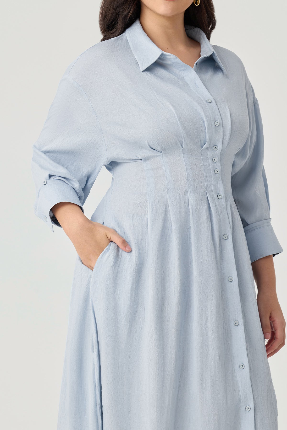 Ritera Pockets Elegant Floral Boho Embroidered Midi Shirt Dress