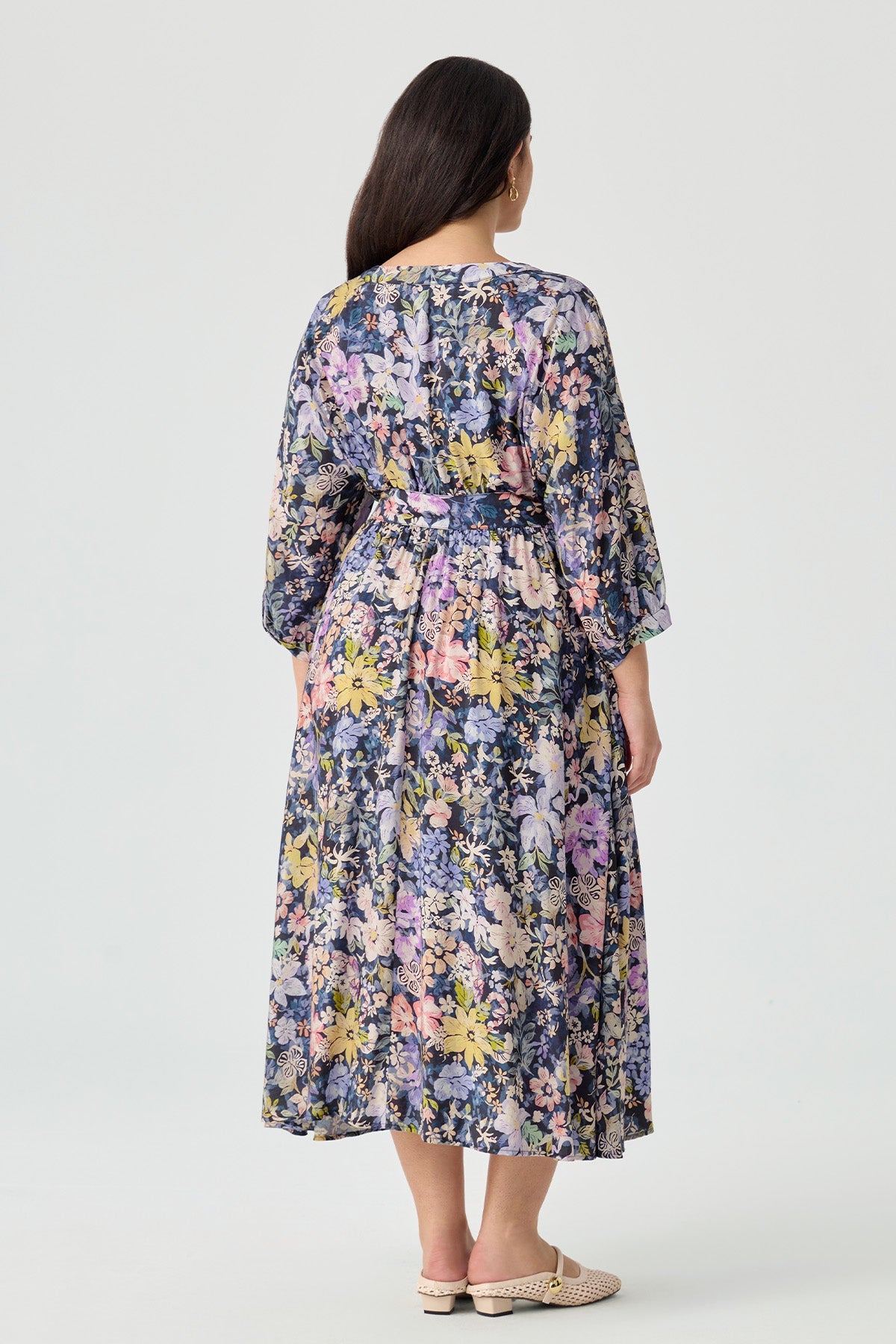 Ritera Pockets Elegant Floral Wrap Midi Dress with Belt