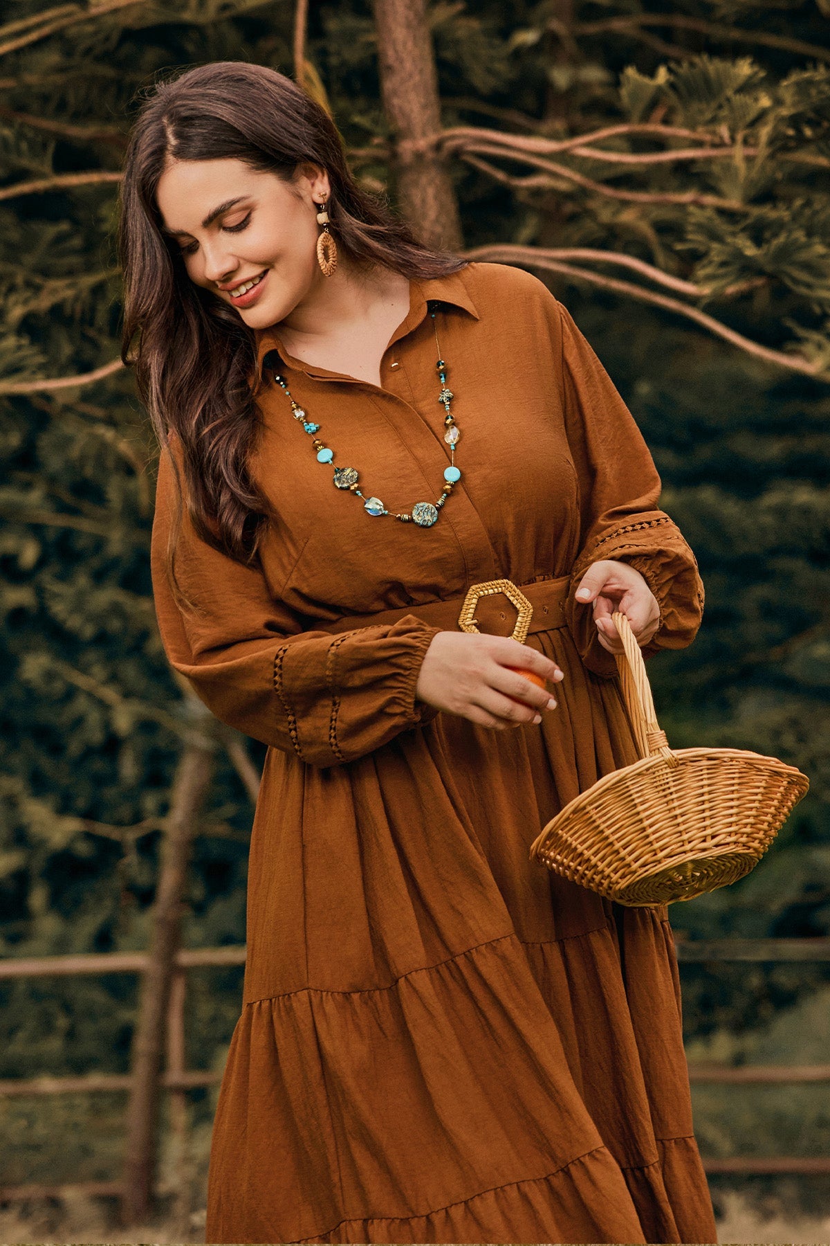 Ritera Pockets Tiered Midi Shirt Dress with Belt