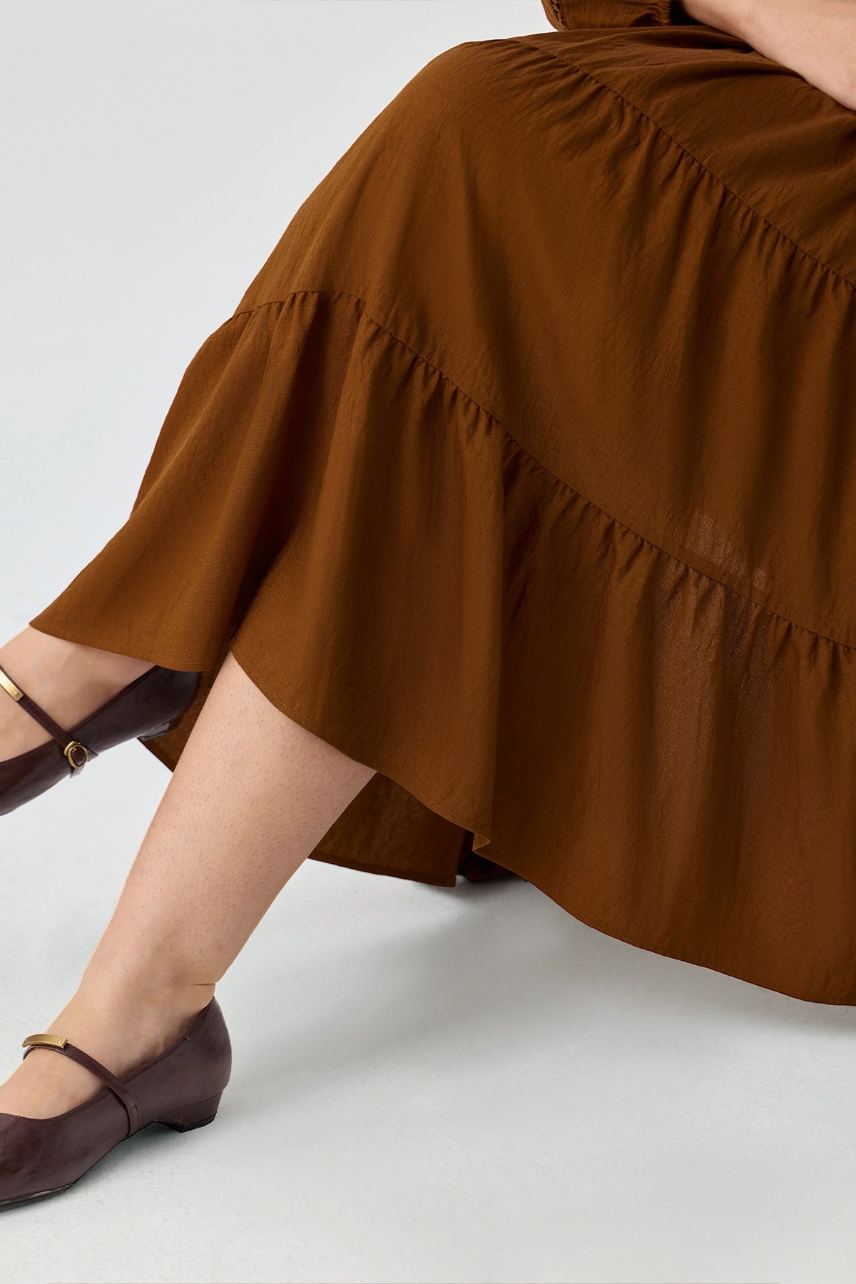 Ritera Pockets Tiered Midi Shirt Dress with Belt