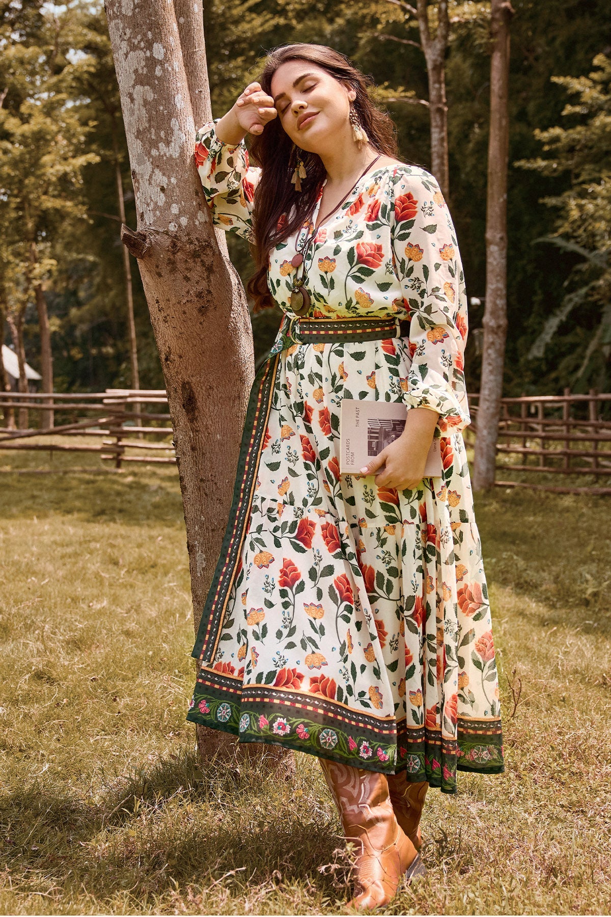 Ritera Elegant Boho Floral Midi Dress with Reversible Belt