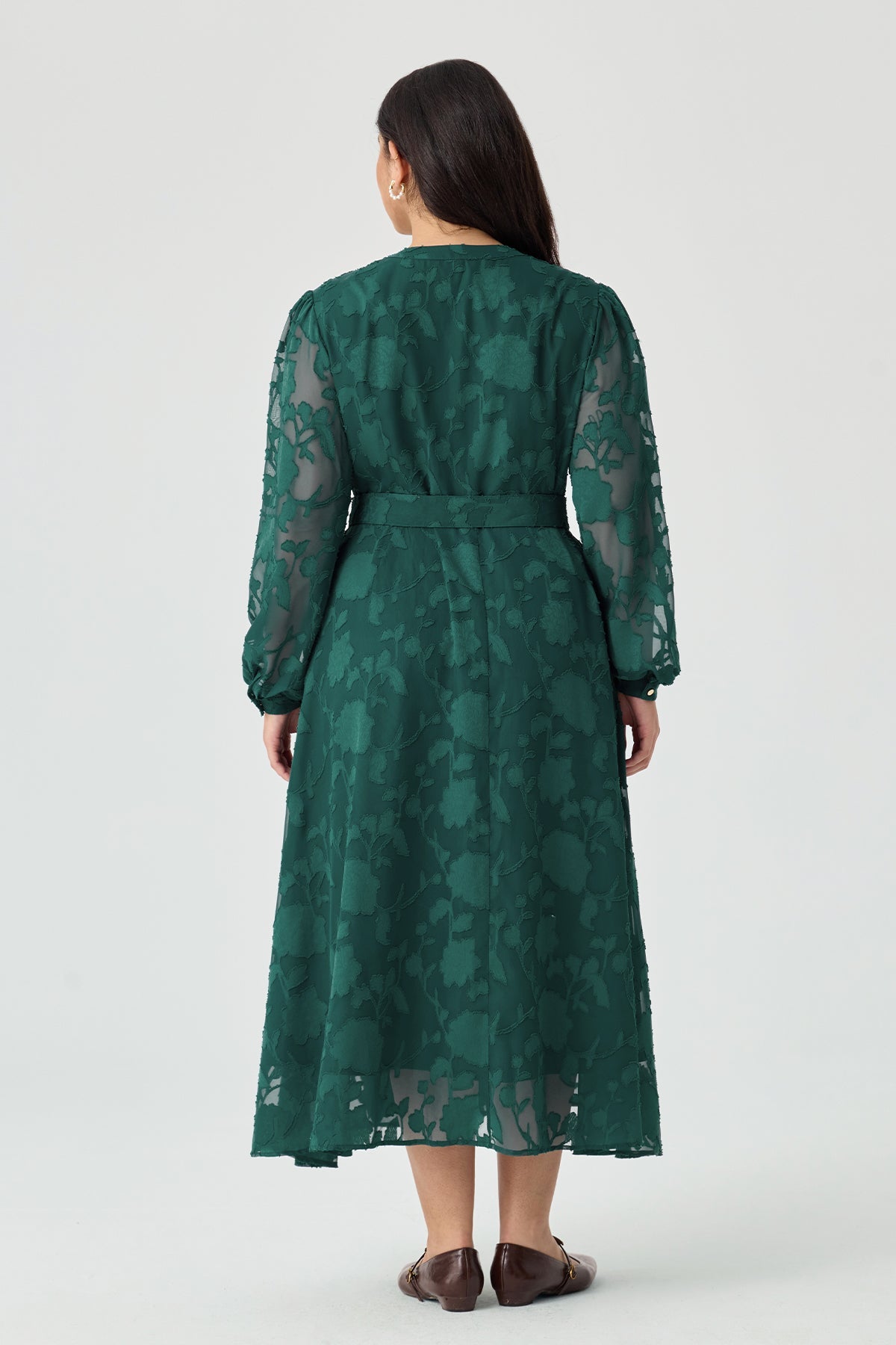 Ritera Pocket Jacquard Midi Shirt Dress with Woven Buckle Belt