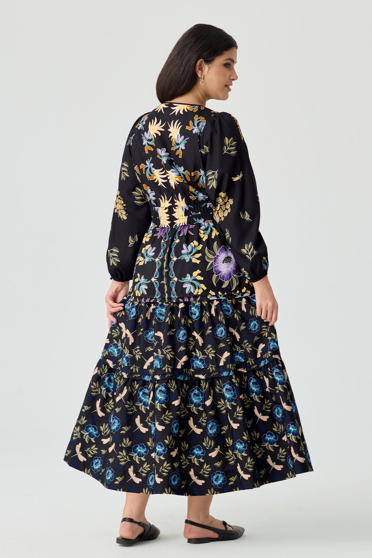 Ritera Pockets Boho Folkloric Floral Print Smocked Waist Midi Dress