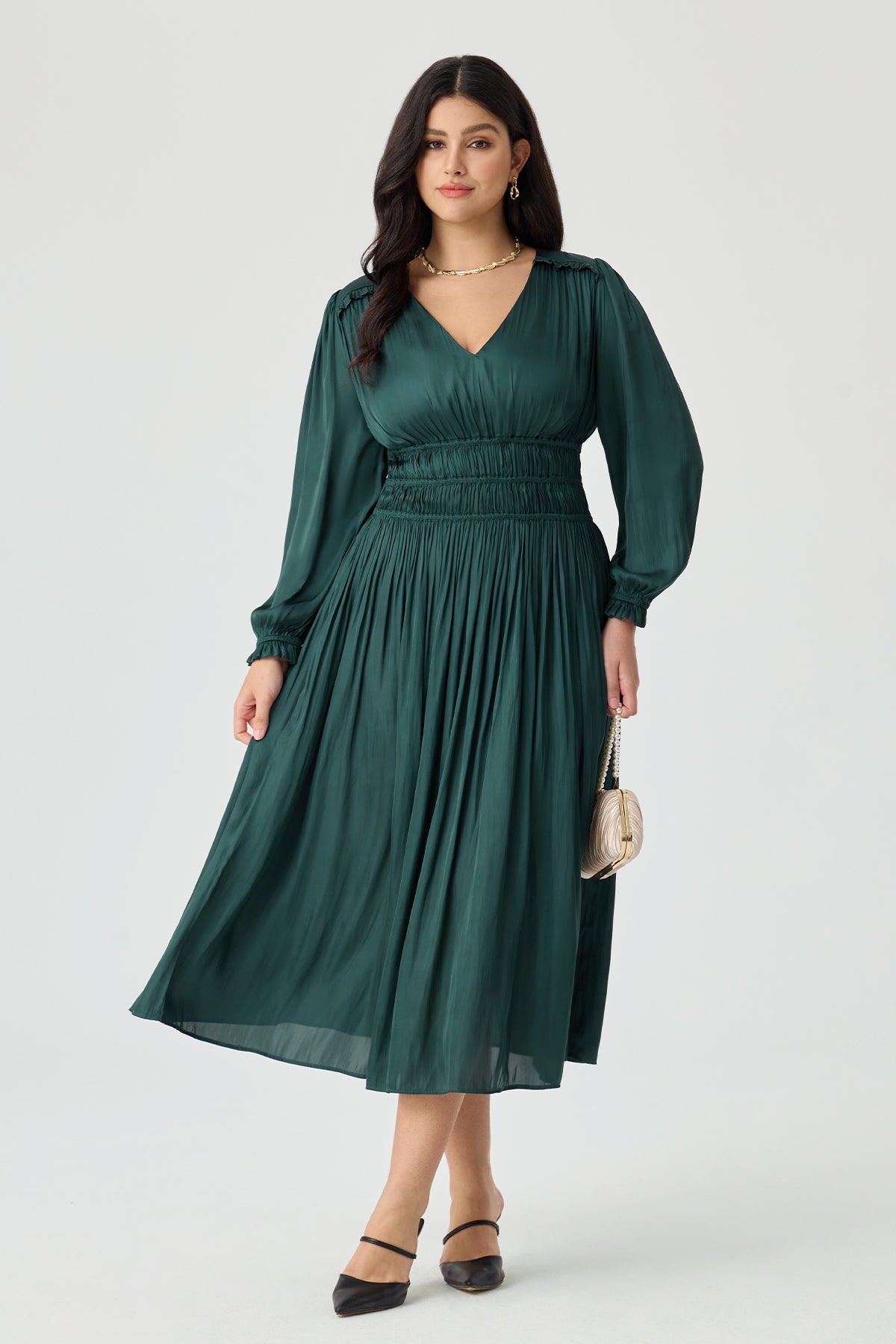 Ritera V-Neck Smocked Waist Tiered Midi Dress