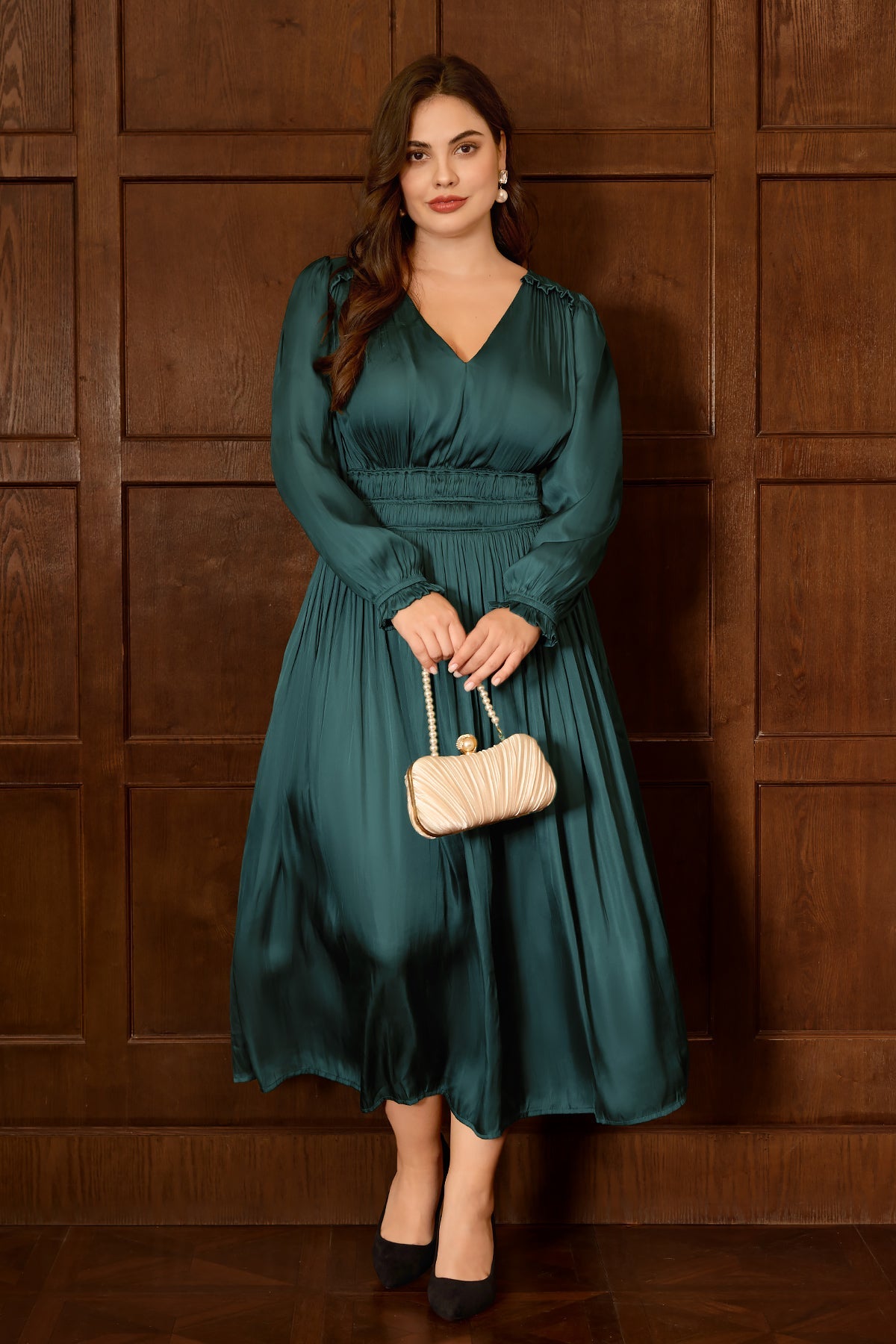 Ritera V-Neck Smocked Waist Tiered Midi Dress