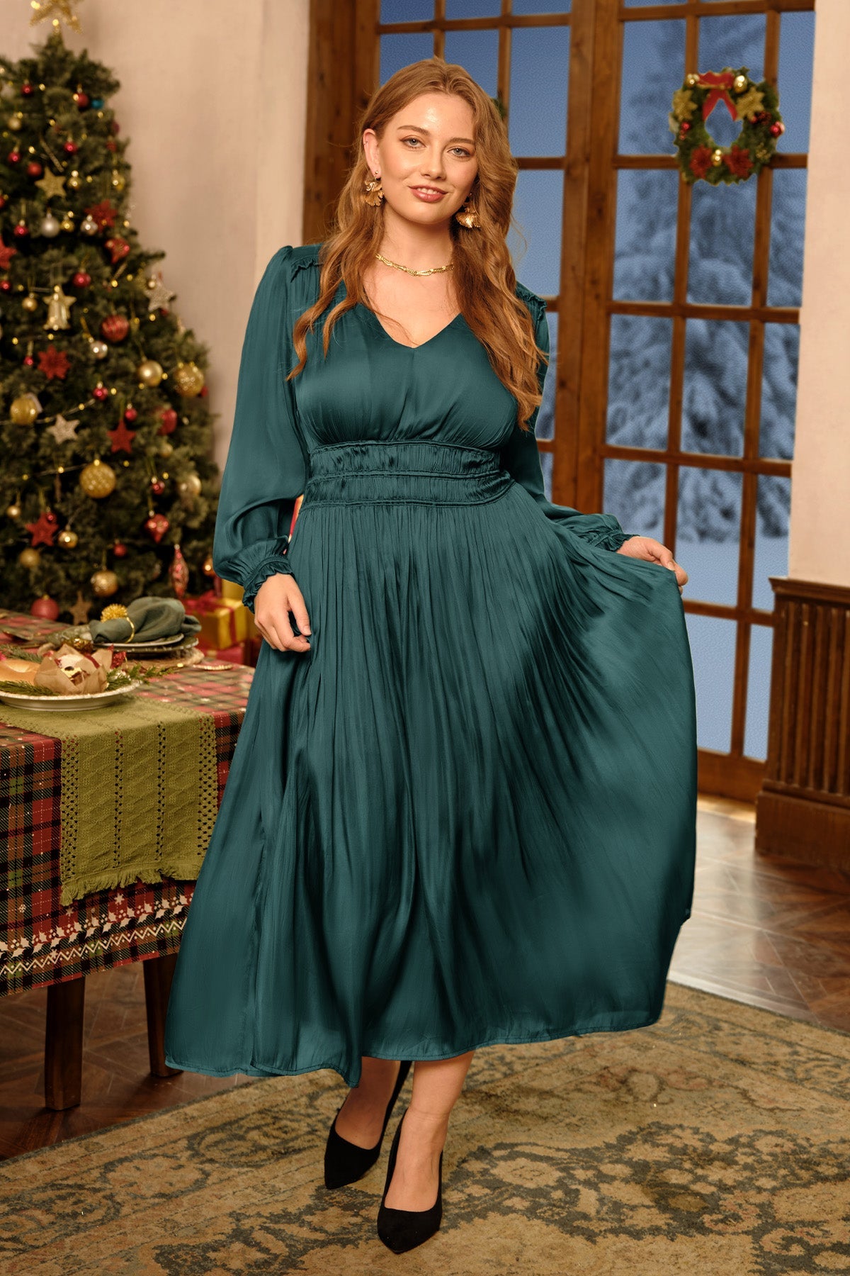 Ritera V-Neck Smocked Waist Tiered Midi Dress