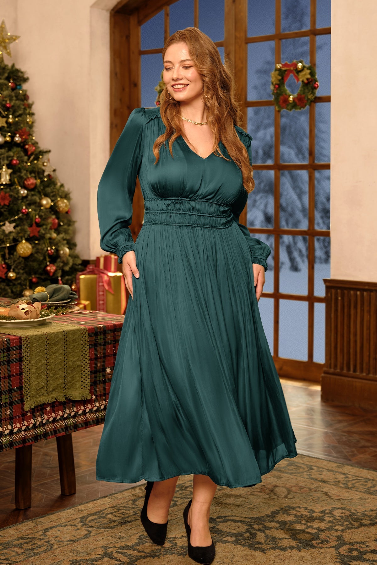 Ritera V-Neck Smocked Waist Tiered Midi Dress