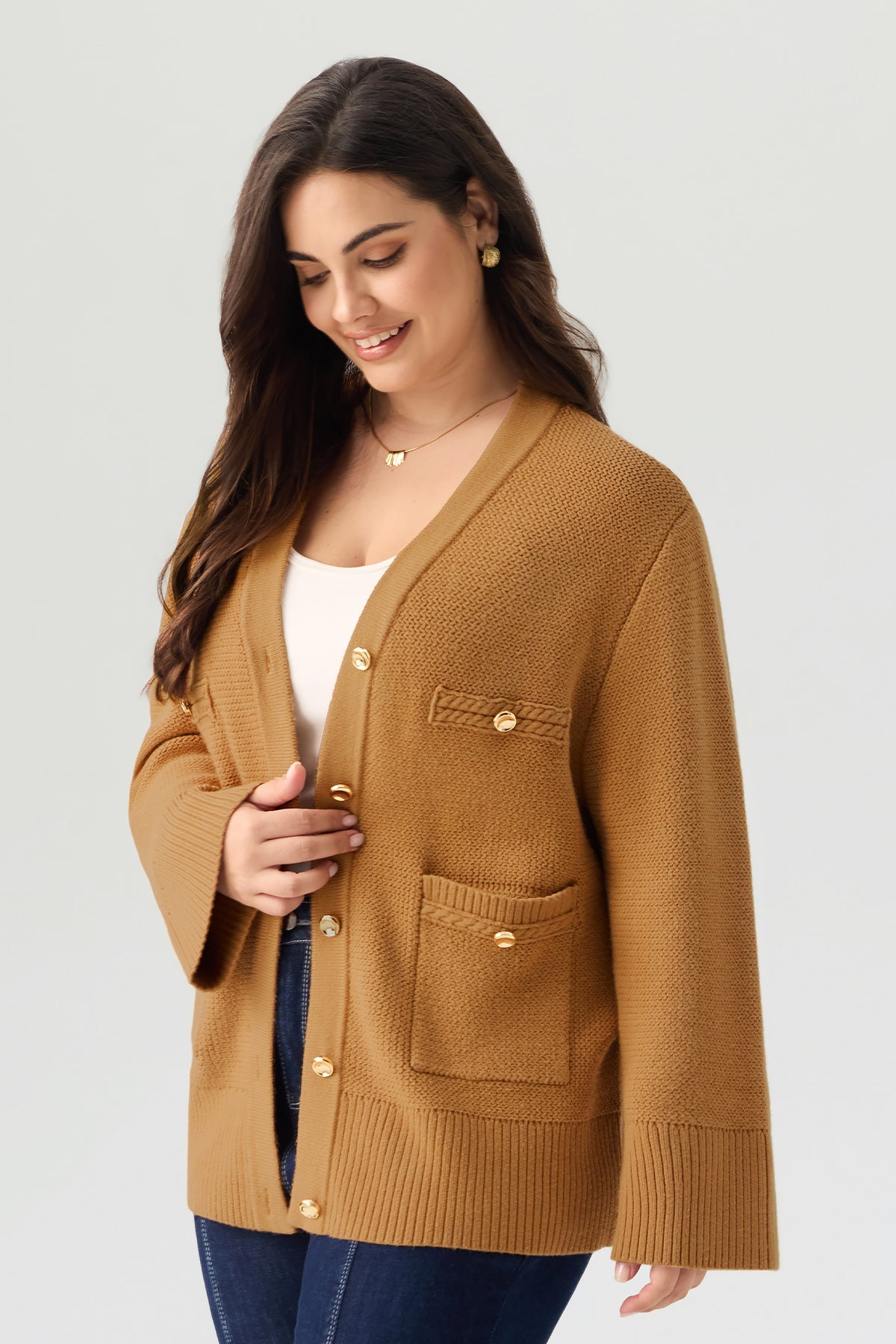 Button Front Patch Pocket Knit Cardigan