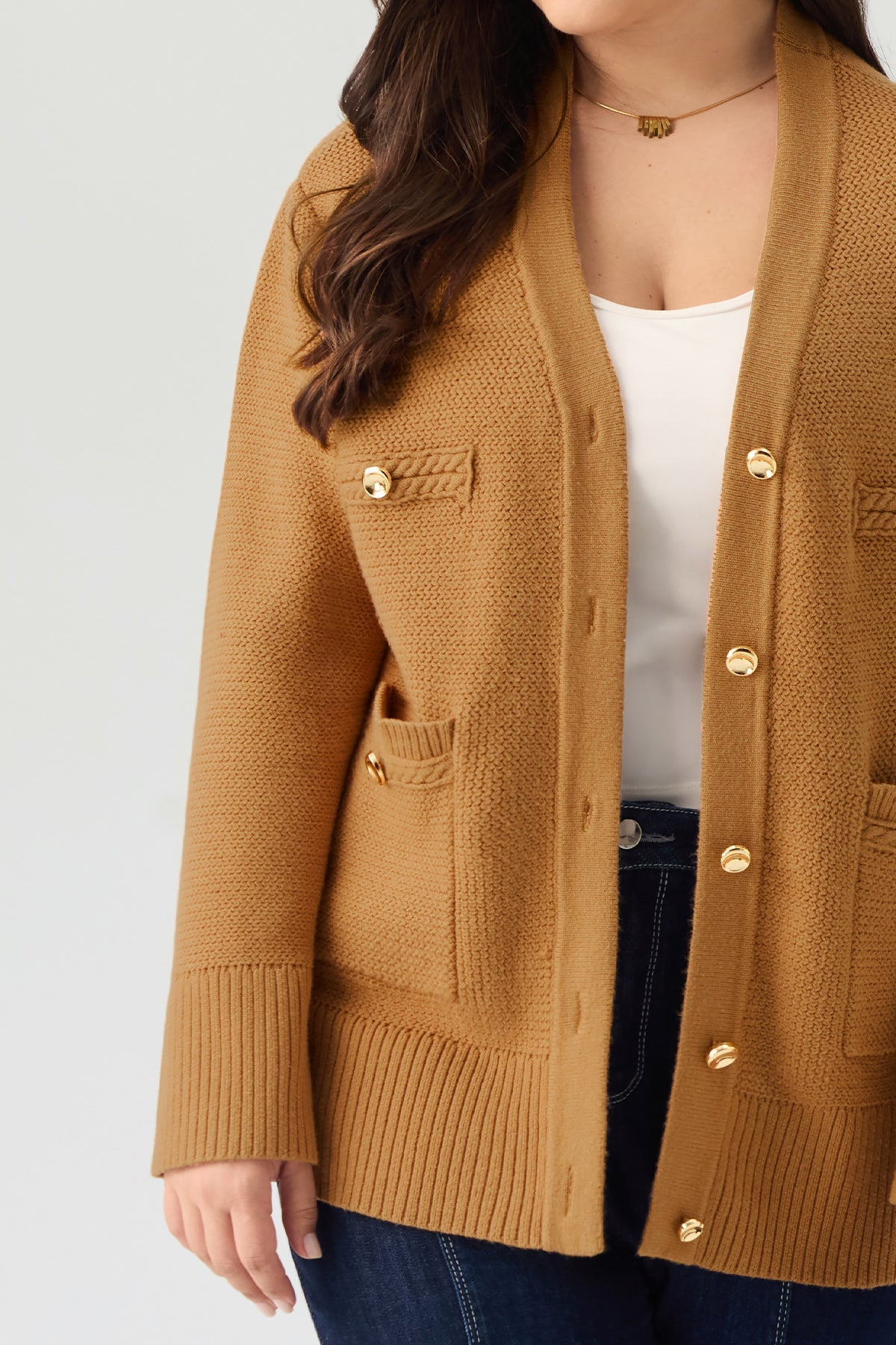 Button Front Patch Pocket Knit Cardigan